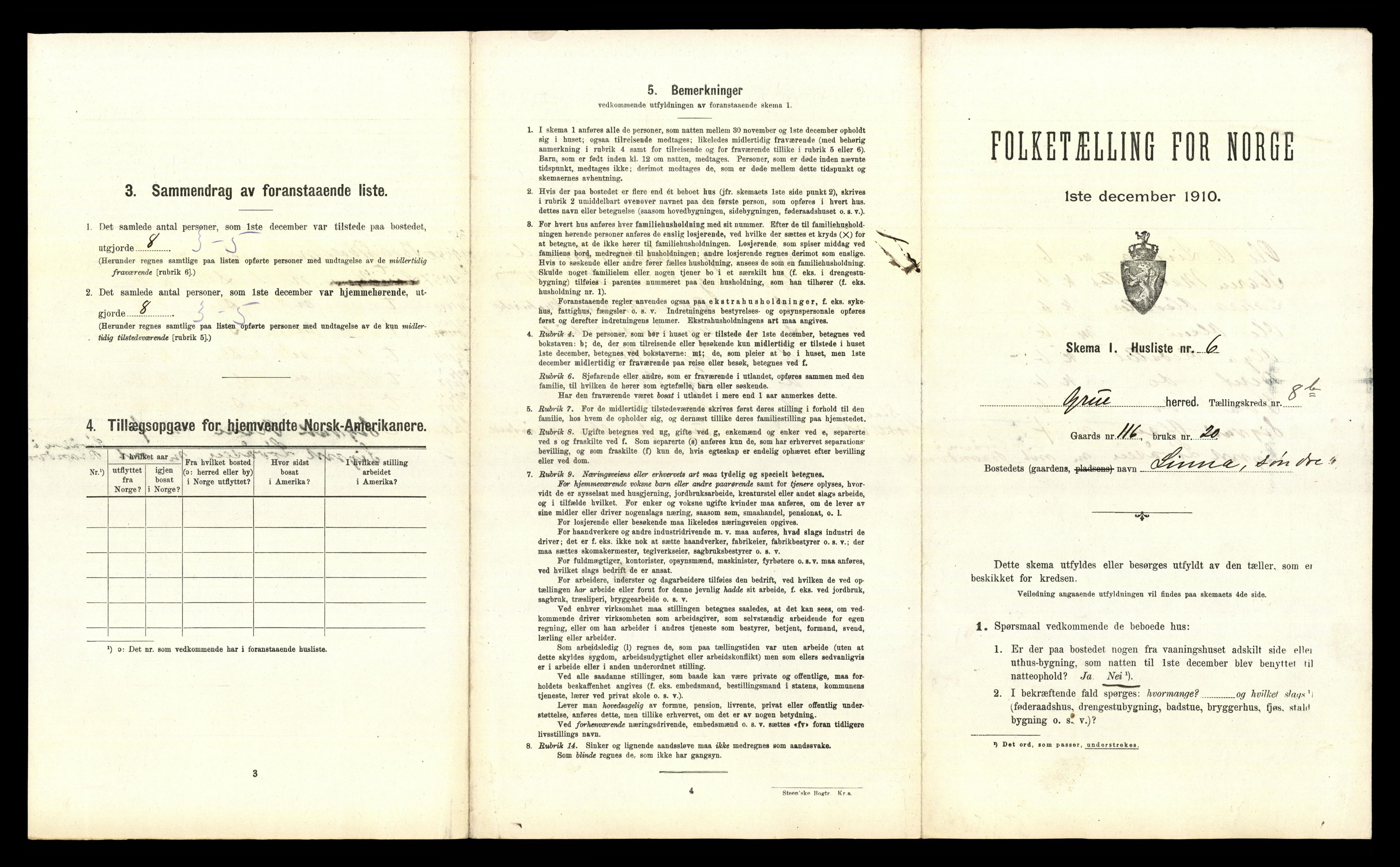 RA, 1910 census for Grue, 1910, p. 1339