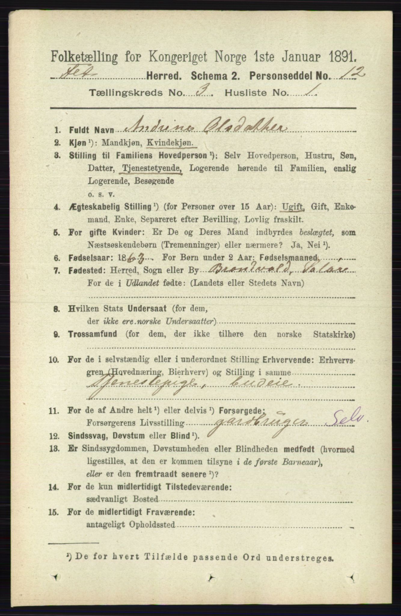 RA, 1891 census for 0227 Fet, 1891, p. 857