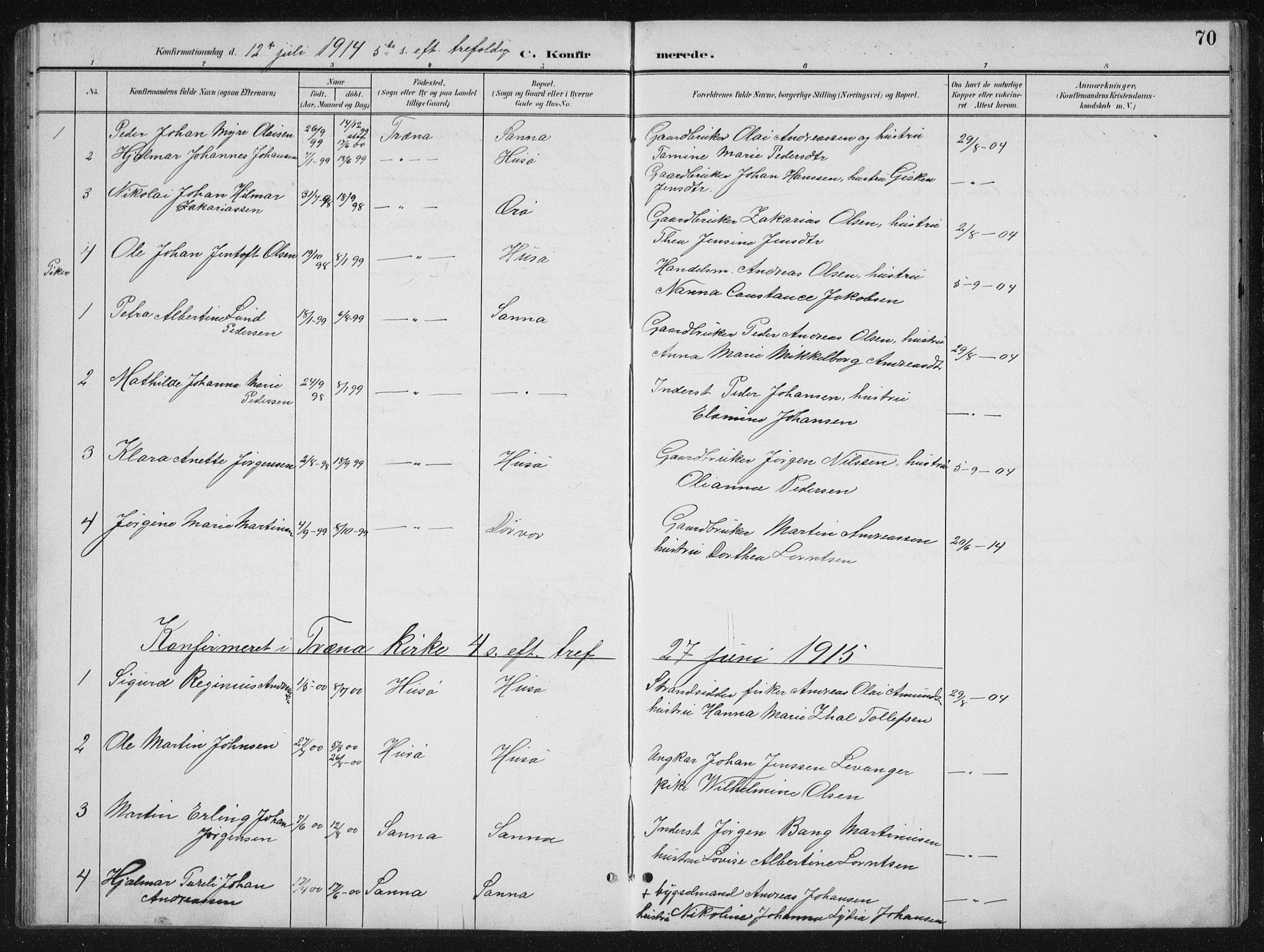 Ministerialprotokoller, klokkerbøker og fødselsregistre - Nordland, SAT/A-1459/840/L0583: Parish register (copy) no. 840C03, 1901-1933, p. 70
