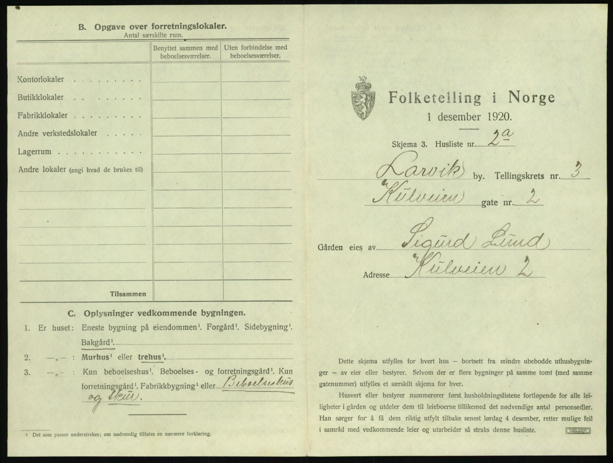 SAKO, 1920 census for Larvik, 1920, p. 580