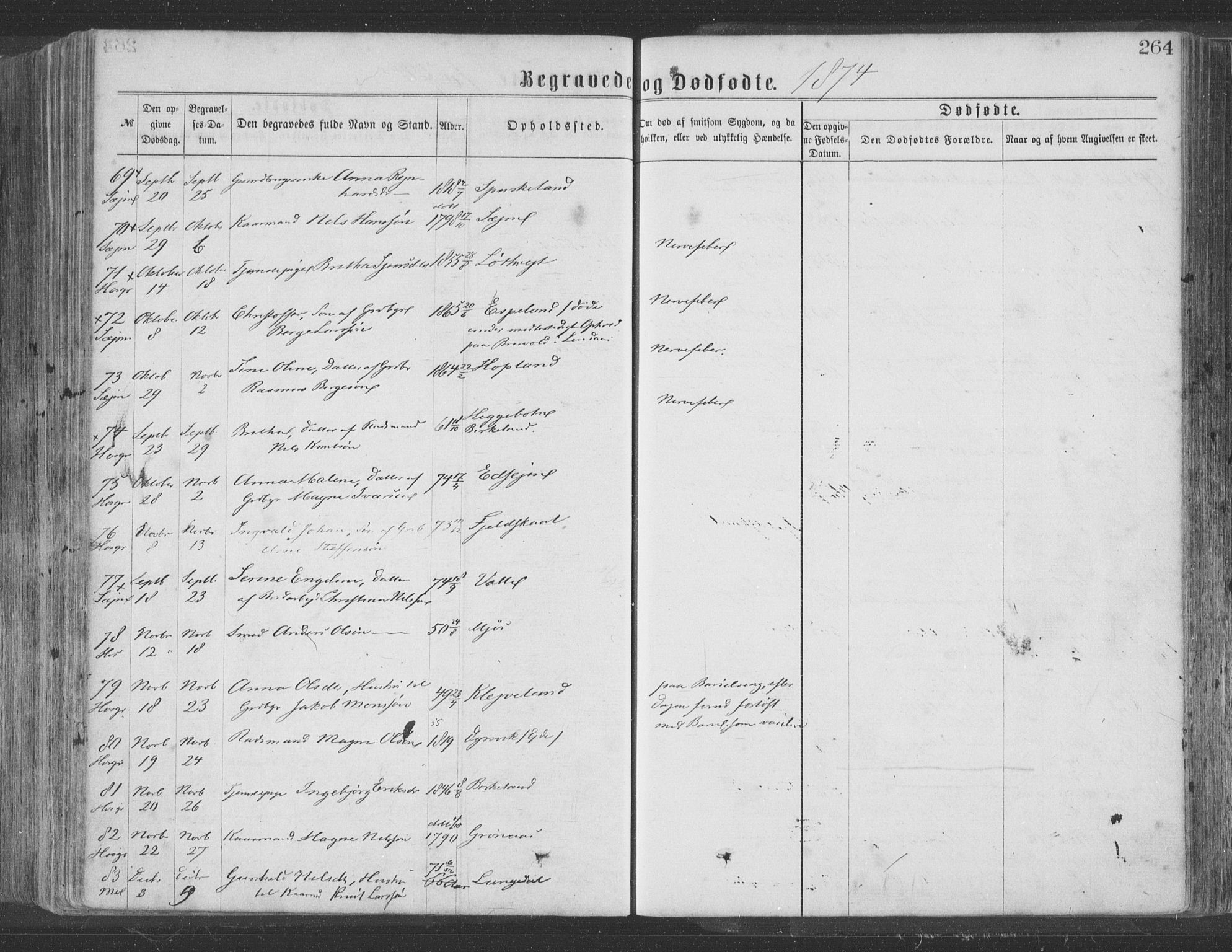 Hosanger sokneprestembete, SAB/A-75801/H/Haa: Parish register (official) no. A 9, 1864-1876, p. 264