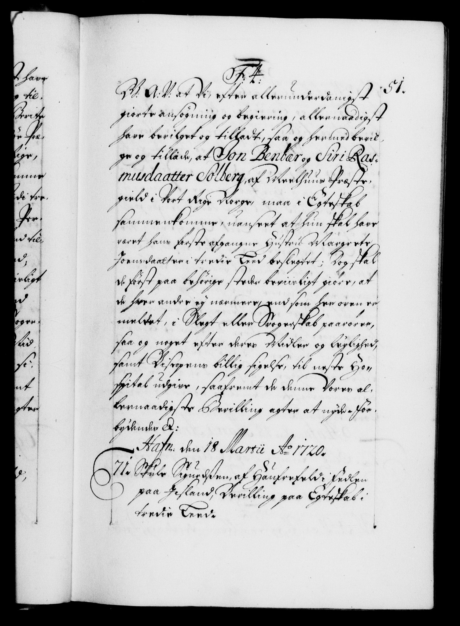 Danske Kanselli 1572-1799, AV/RA-EA-3023/F/Fc/Fca/Fcaa/L0023: Norske registre, 1720-1722, p. 51a