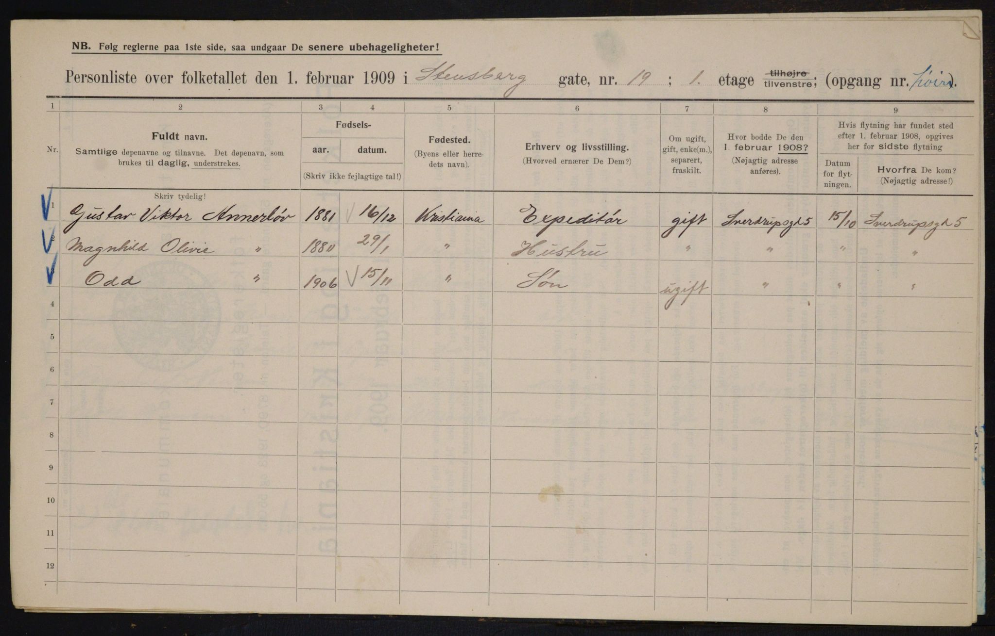 OBA, Municipal Census 1909 for Kristiania, 1909, p. 91918