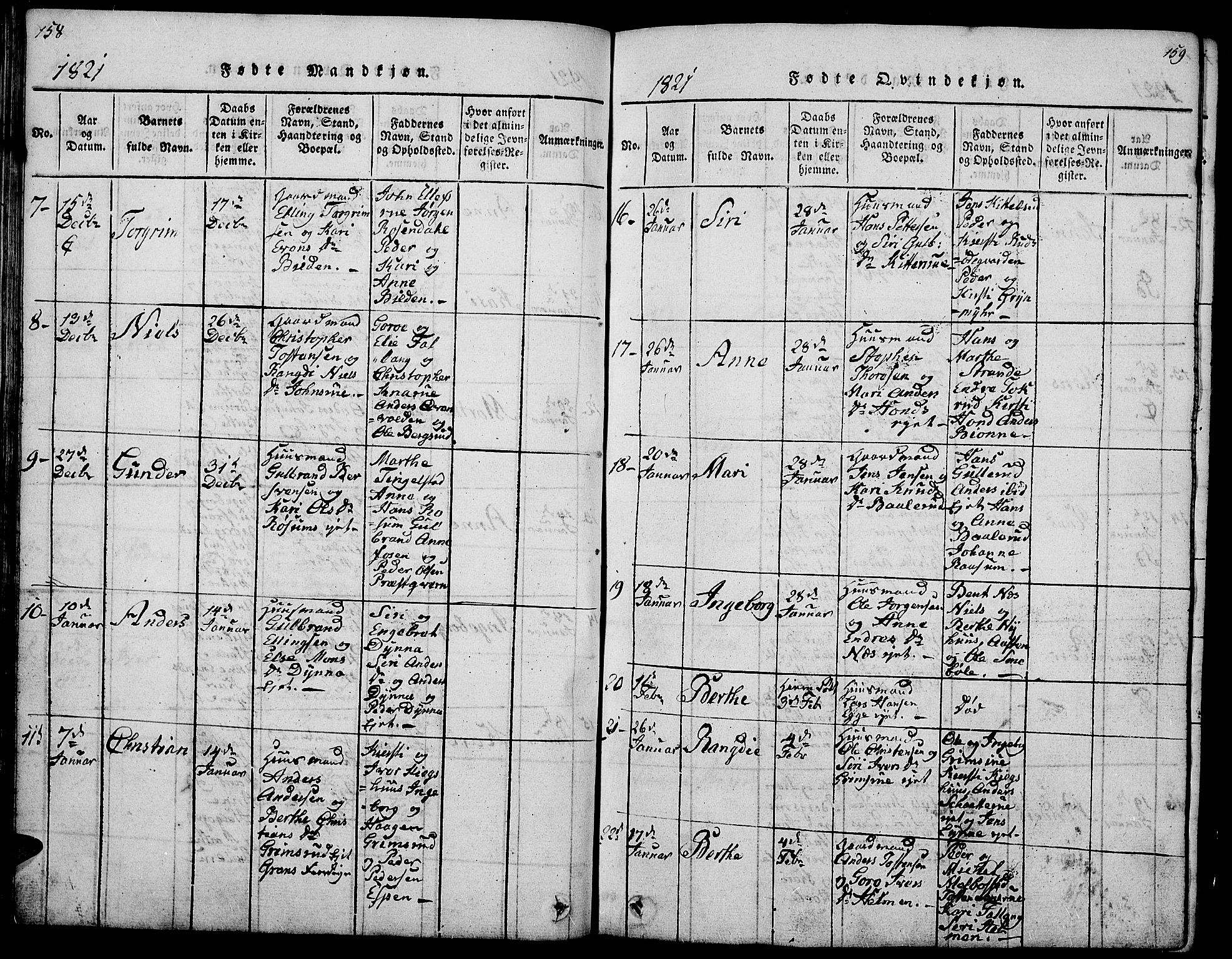 Gran prestekontor, SAH/PREST-112/H/Ha/Hab/L0001: Parish register (copy) no. 1, 1815-1824, p. 158-159