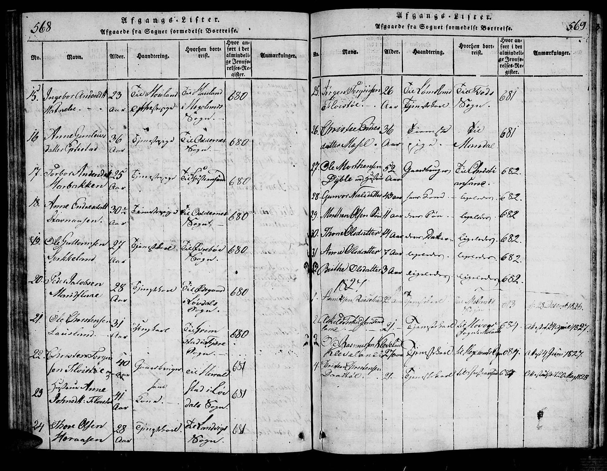 Bjelland sokneprestkontor, SAK/1111-0005/F/Fa/Fab/L0002: Parish register (official) no. A 2, 1816-1869, p. 568-569