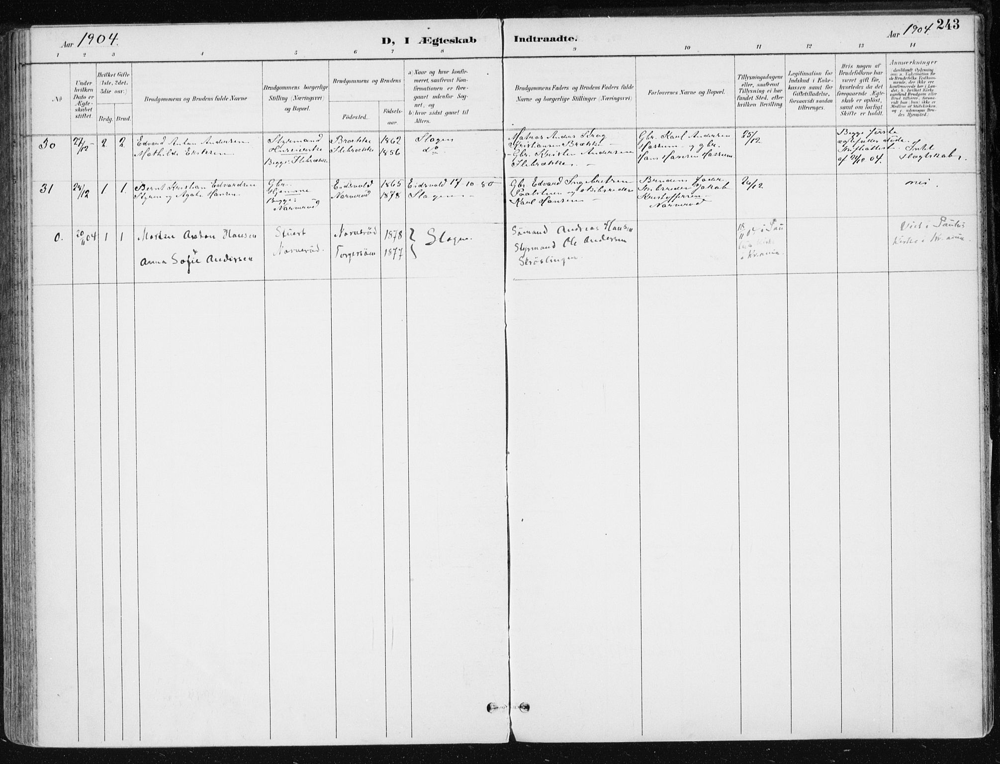 Sem kirkebøker, AV/SAKO-A-5/F/Fb/L0005: Parish register (official) no. II 5, 1892-1904, p. 243