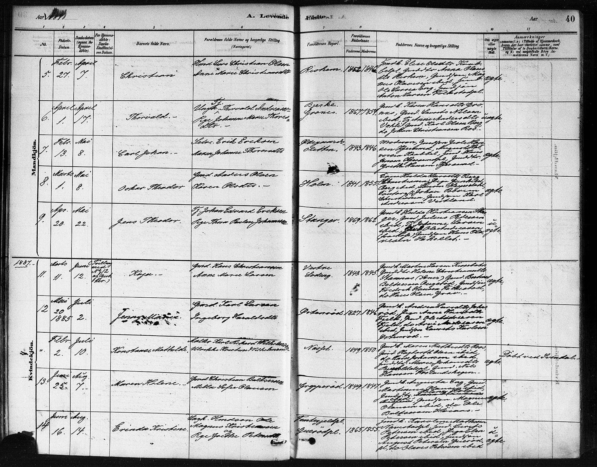 Våler prestekontor Kirkebøker, AV/SAO-A-11083/F/Fa/L0010: Parish register (official) no. I 10, 1878-1896, p. 40