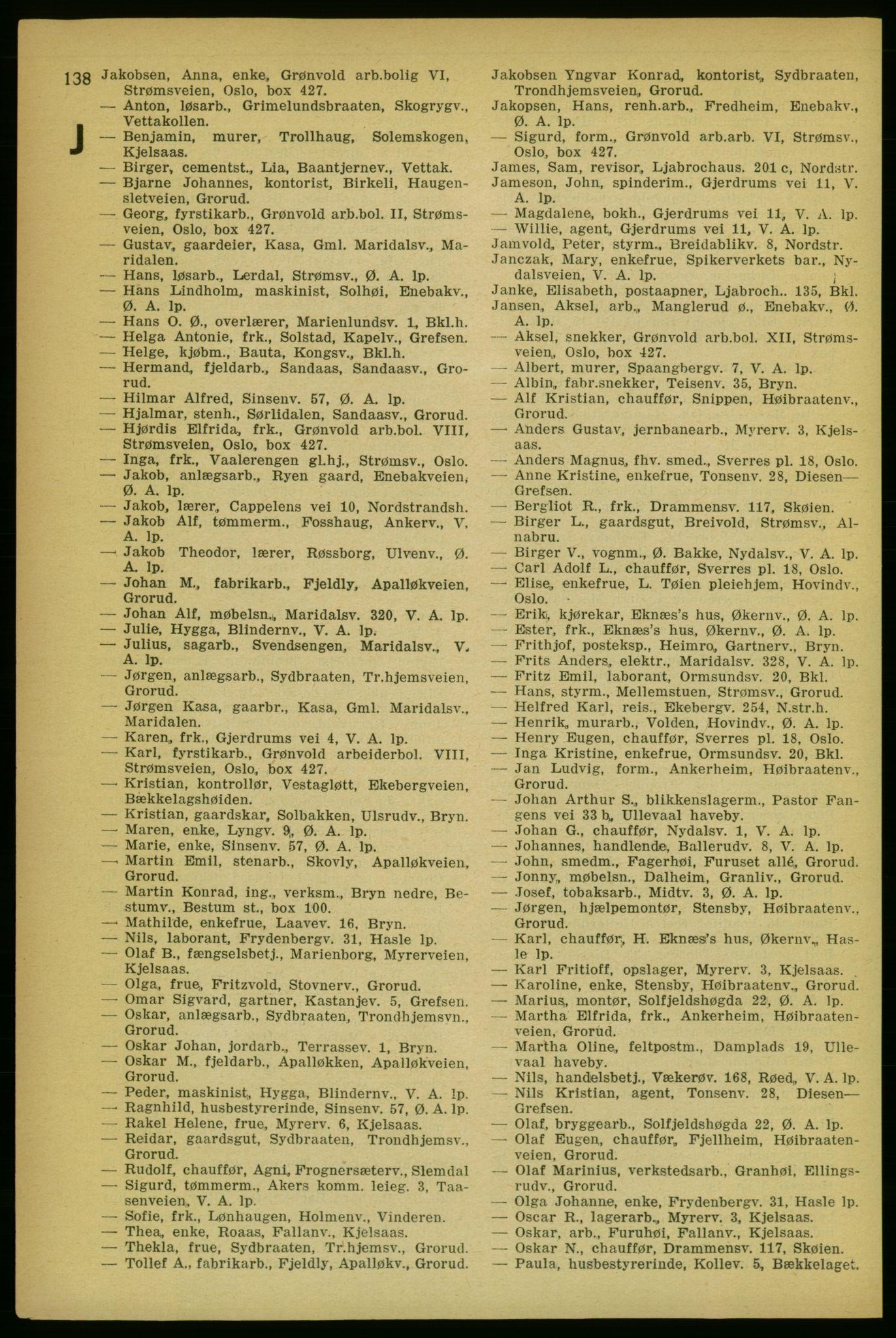 Aker adressebok/adressekalender, PUBL/001/A/004: Aker adressebok, 1929, p. 138