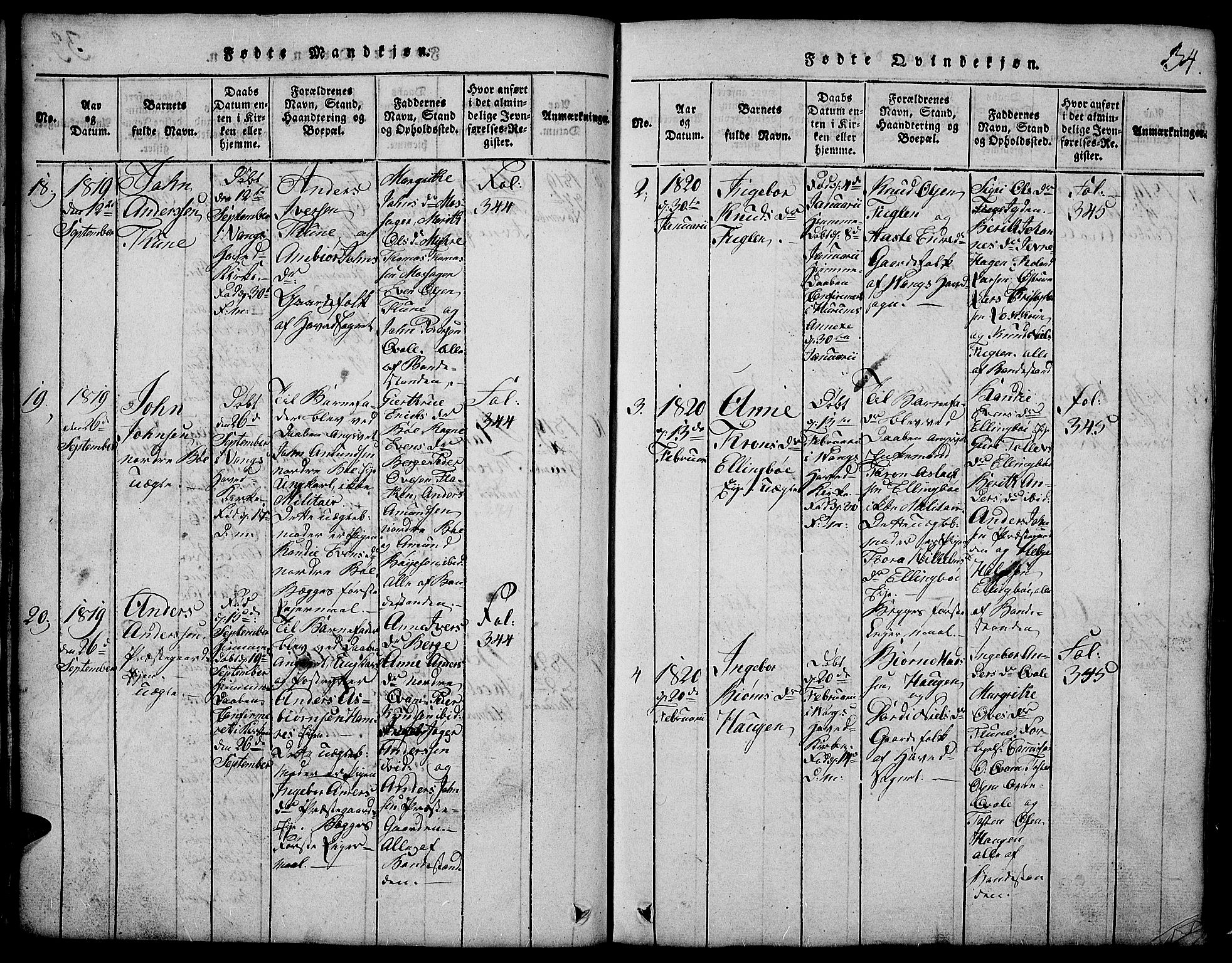 Vang prestekontor, Valdres, SAH/PREST-140/H/Hb/L0002: Parish register (copy) no. 2, 1814-1889, p. 34