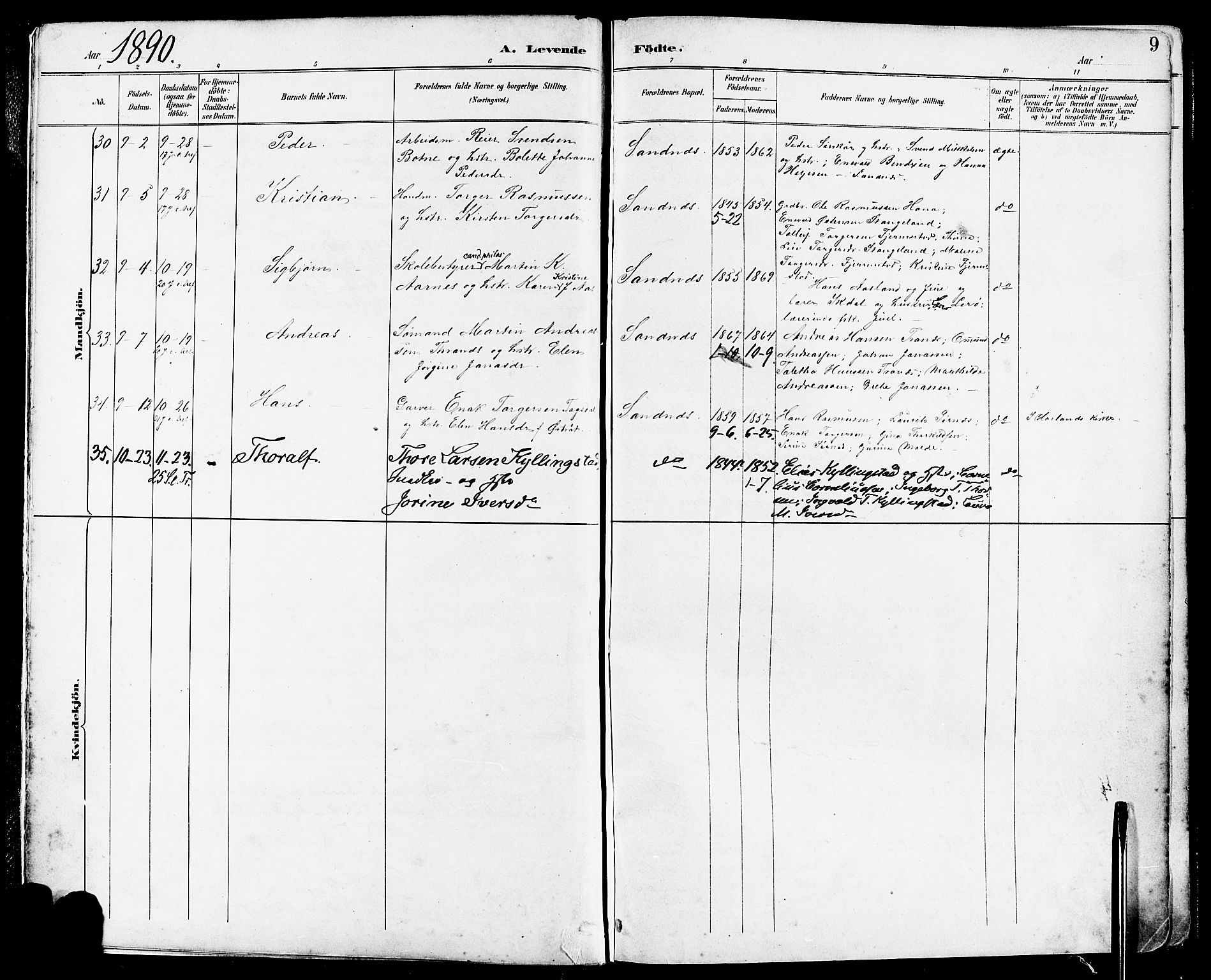 Høyland sokneprestkontor, SAST/A-101799/001/30BA/L0014: Parish register (official) no. A 12, 1890-1898, p. 9