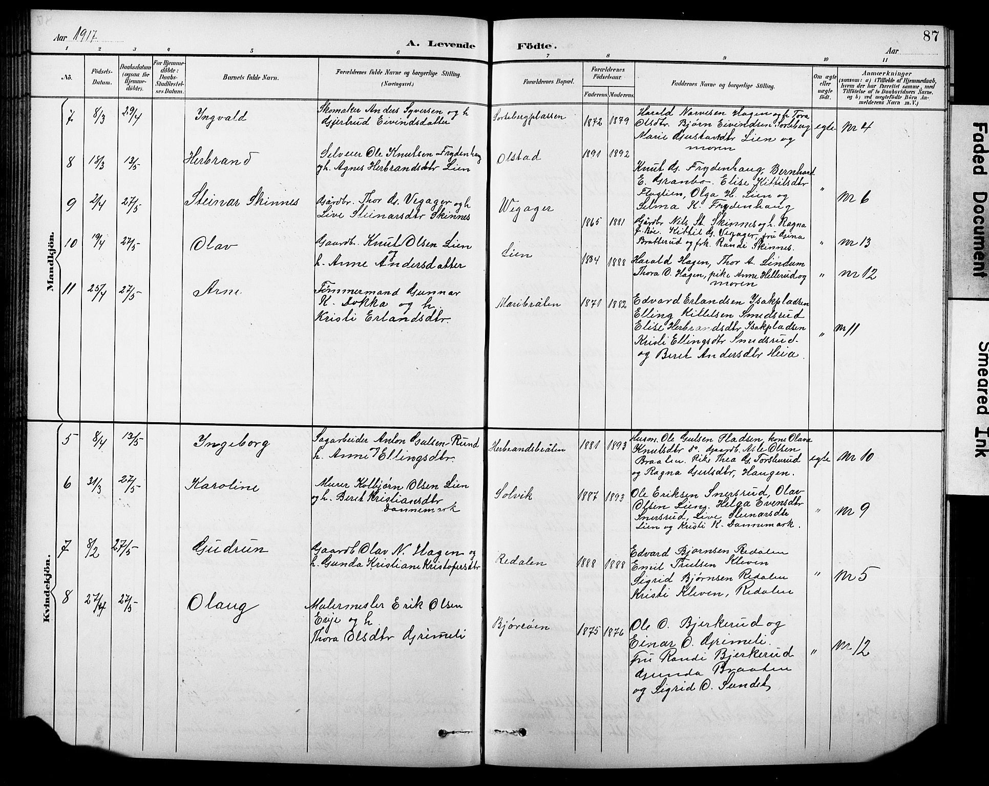 Krødsherad kirkebøker, SAKO/A-19/G/Ga/L0002: Parish register (copy) no. 2, 1894-1918, p. 87