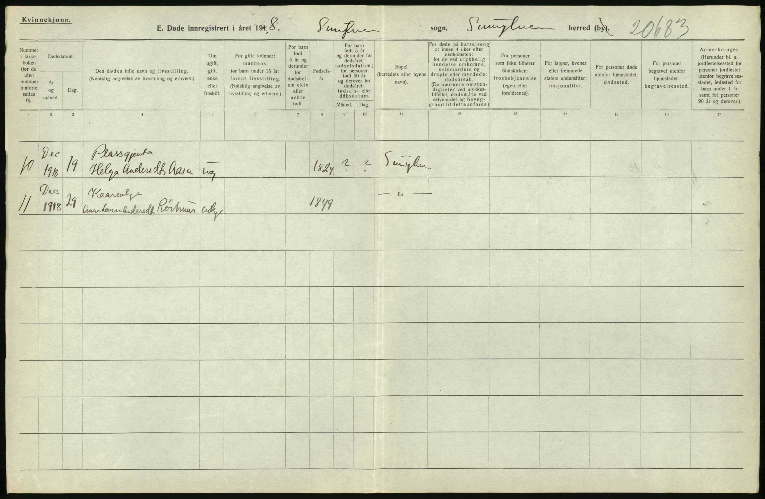 Statistisk sentralbyrå, Sosiodemografiske emner, Befolkning, RA/S-2228/D/Df/Dfb/Dfbh/L0045: Møre fylke: Døde. Bygder og byer., 1918, p. 56