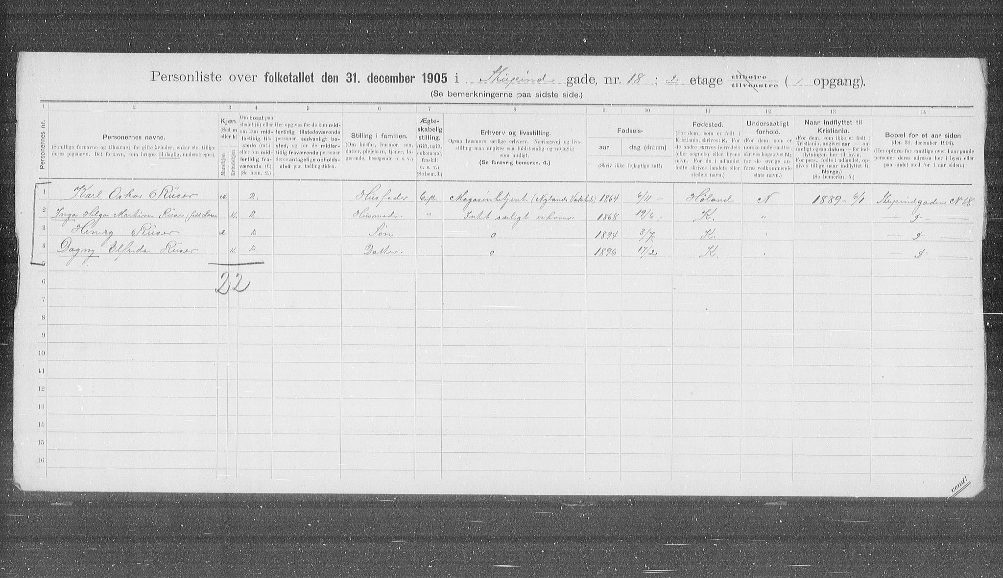 OBA, Municipal Census 1905 for Kristiania, 1905, p. 54758