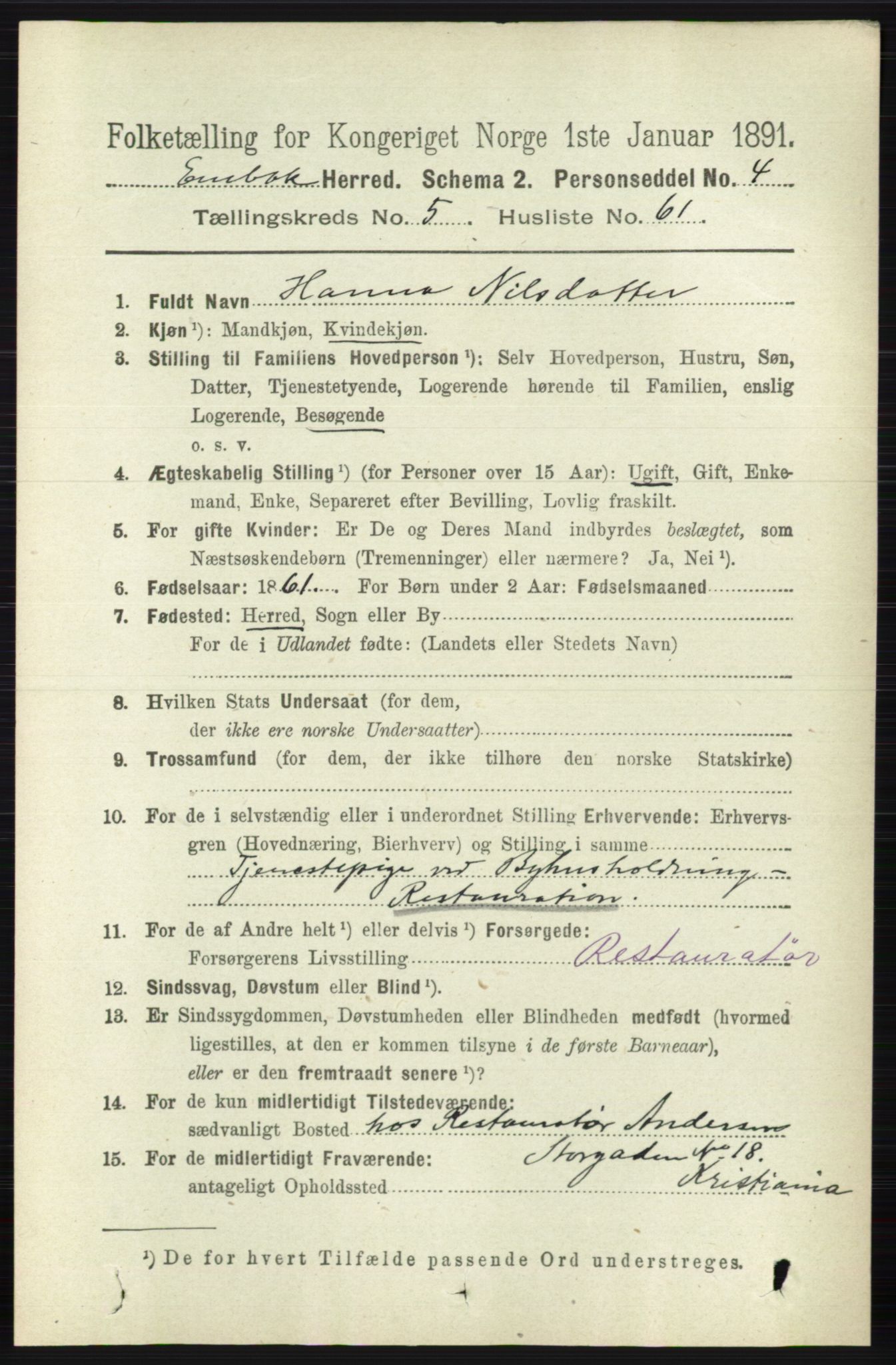 RA, 1891 census for 0229 Enebakk, 1891, p. 2363