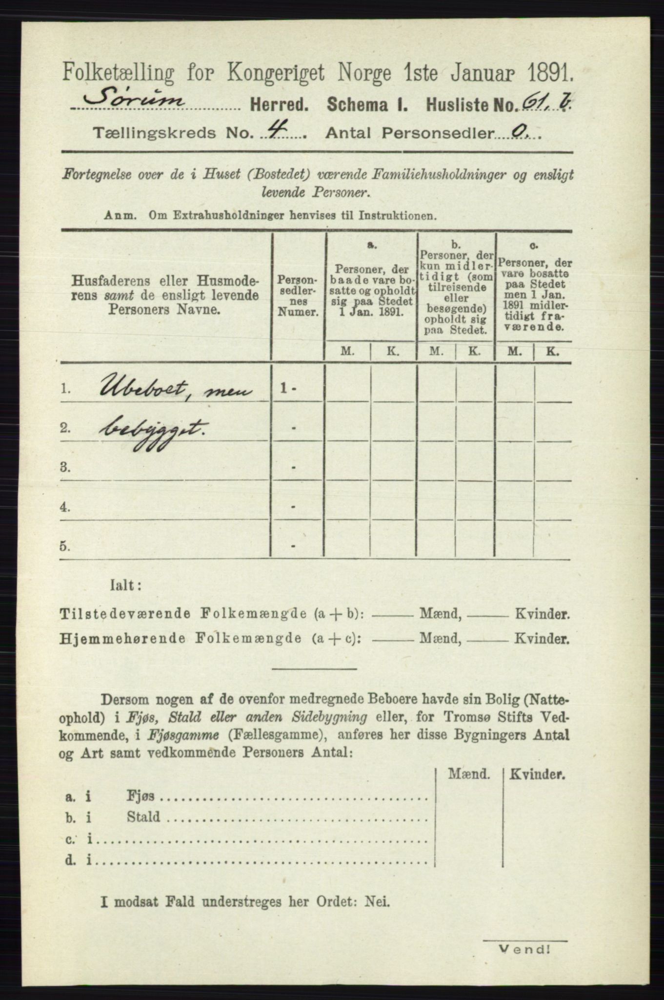 RA, 1891 census for 0226 Sørum, 1891, p. 1878