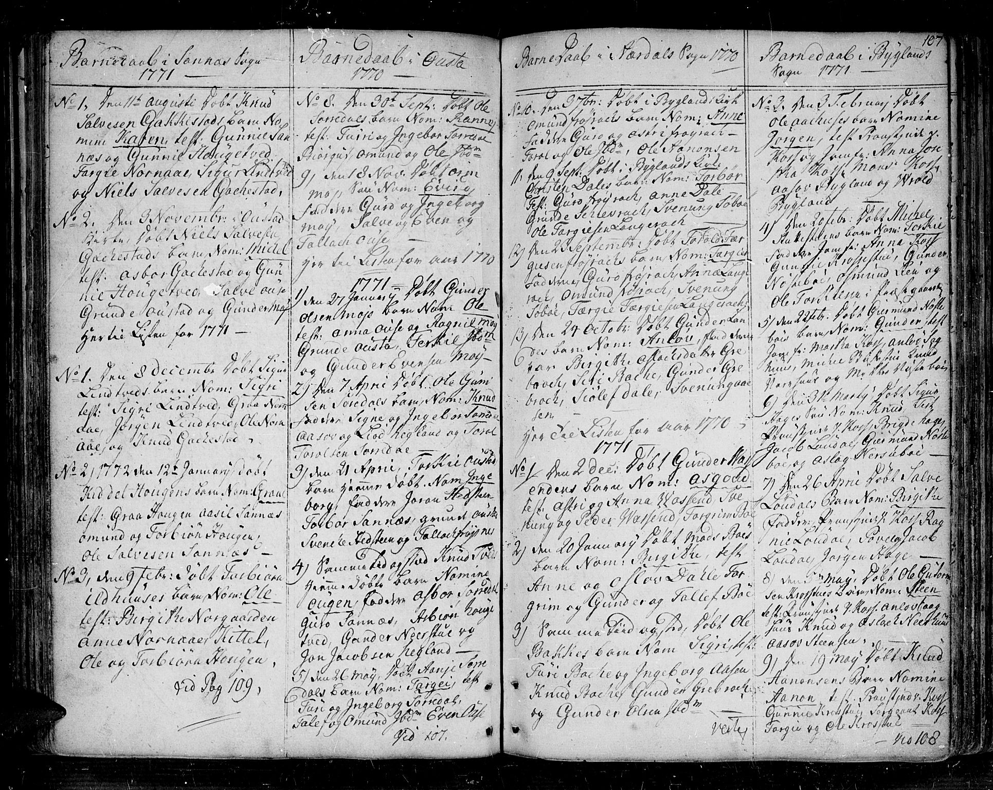 Bygland sokneprestkontor, SAK/1111-0006/F/Fa/Fab/L0002: Parish register (official) no. A 2, 1766-1816, p. 107