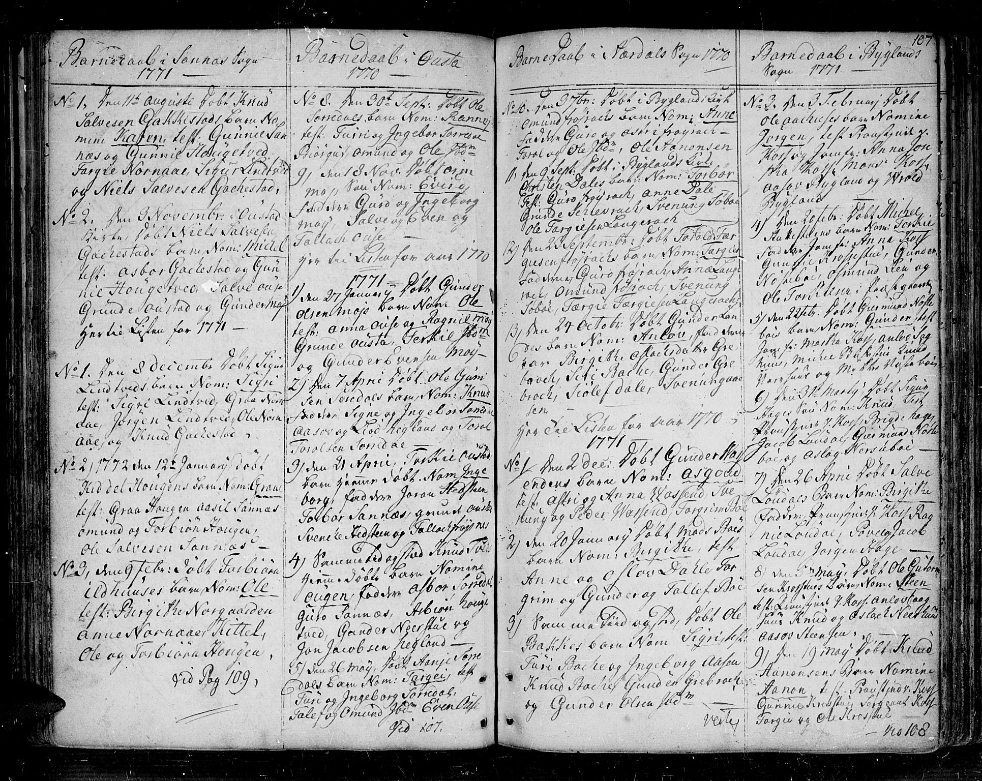 Bygland sokneprestkontor, AV/SAK-1111-0006/F/Fa/Fab/L0002: Parish register (official) no. A 2, 1766-1816, p. 107