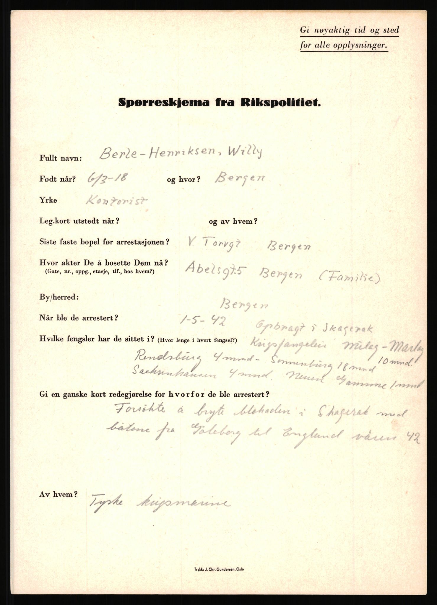 Rikspolitisjefen, AV/RA-S-1560/L/L0007: Heen, Erik C. - Iversen, Trygve, 1940-1945, p. 107