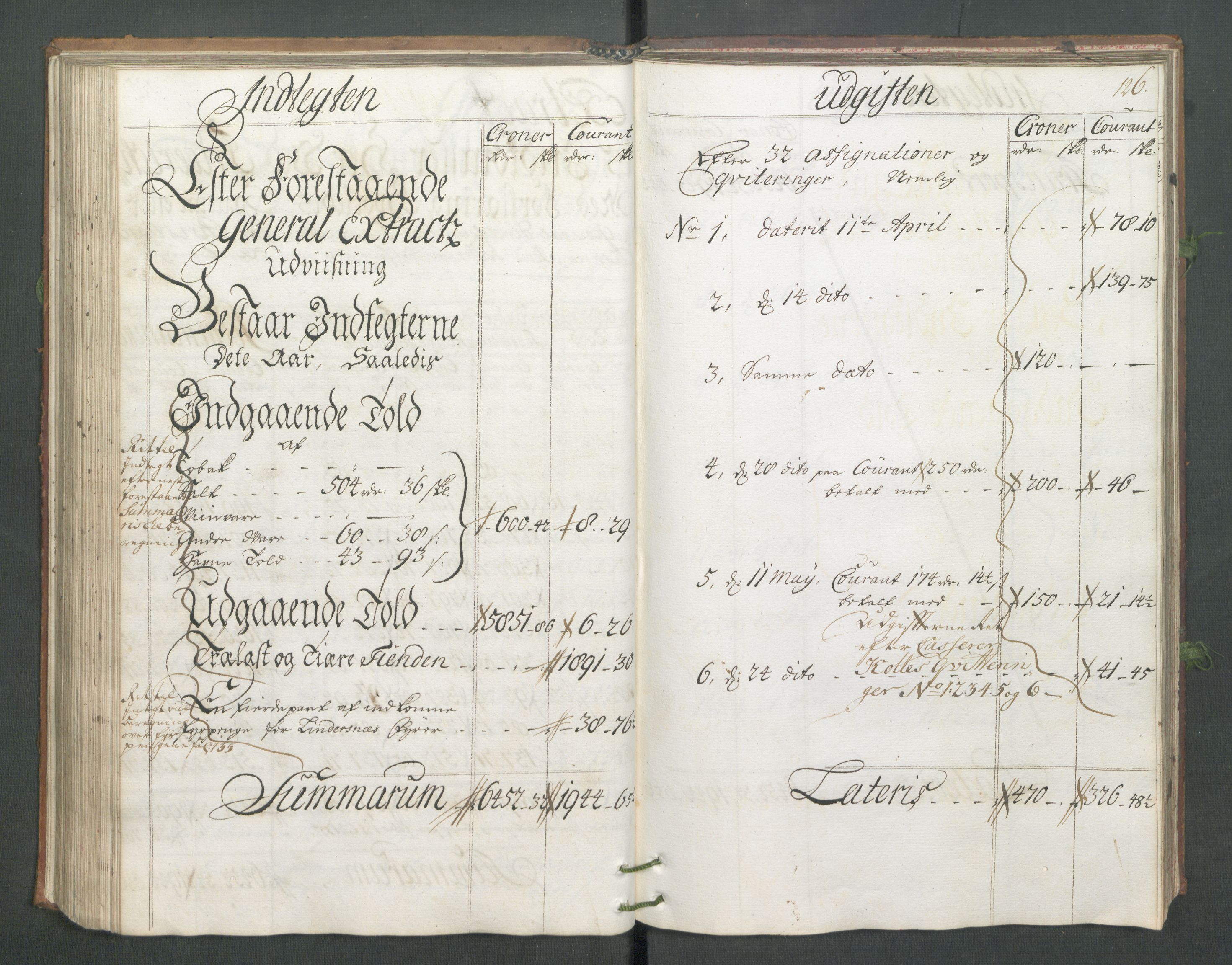 Generaltollkammeret, tollregnskaper, RA/EA-5490/R02/L0006/0001: Tollregnskaper Fredrikstad / Hovedtollbok, 1731, p. 126