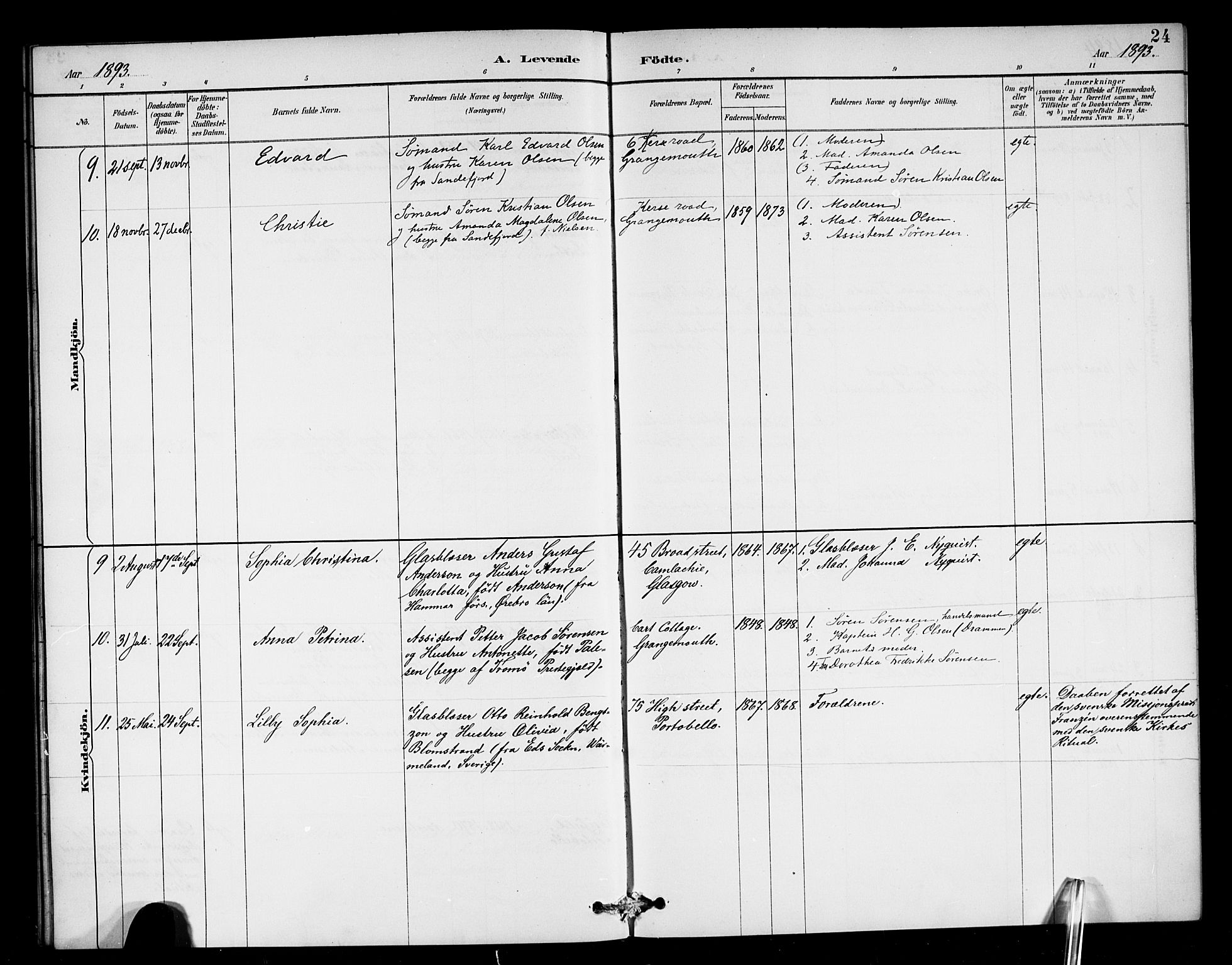 Den norske sjømannsmisjon i utlandet/Skotske havner (Leith, Glasgow), AV/SAB-SAB/PA-0100/H/Ha/Haa/L0003: Parish register (official) no. A 3, 1887-1898, p. 24