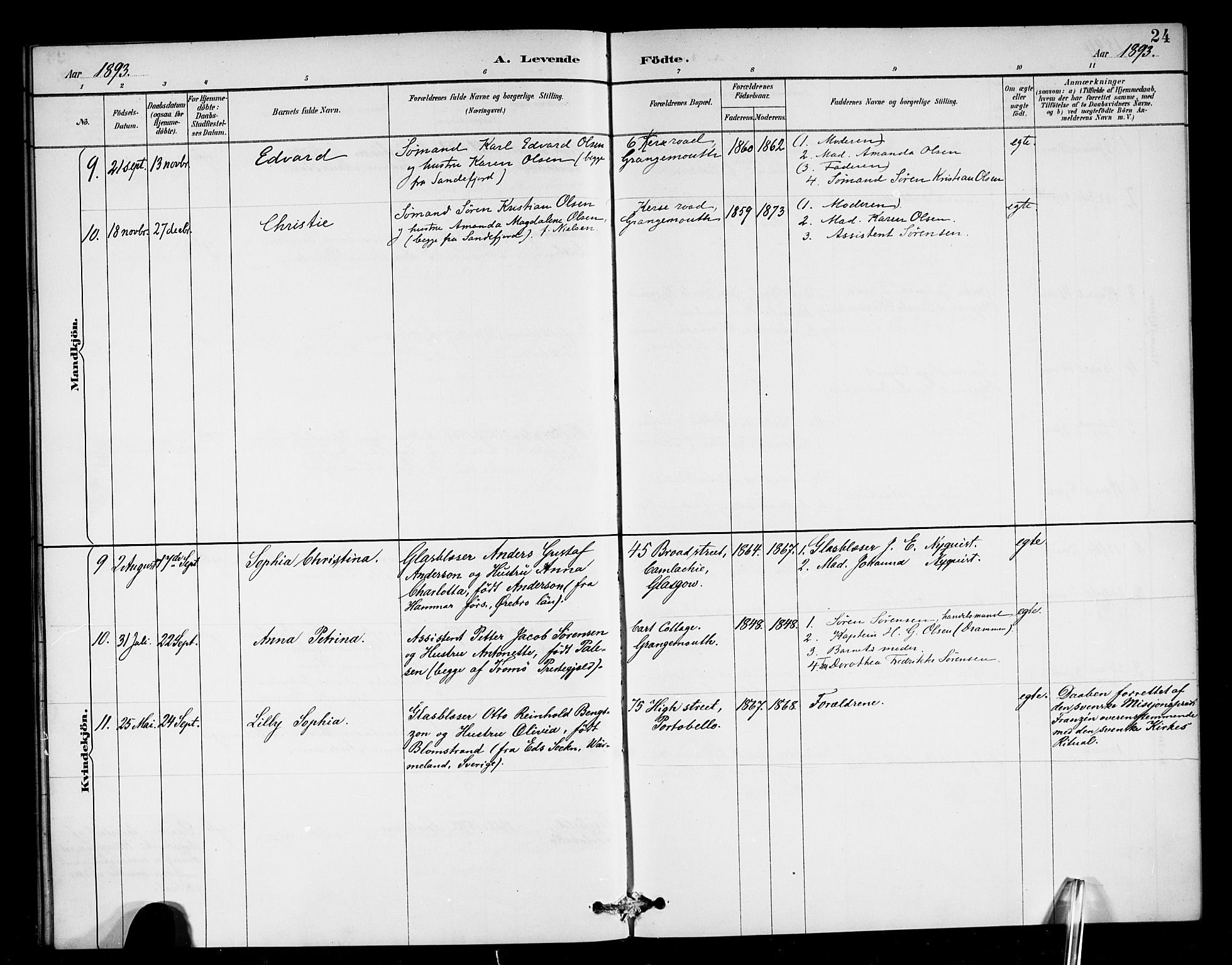 Den norske sjømannsmisjon i utlandet/Skotske havner (Leith, Glasgow), SAB/SAB/PA-0100/H/Ha/Haa/L0003: Parish register (official) no. A 3, 1887-1898, p. 24