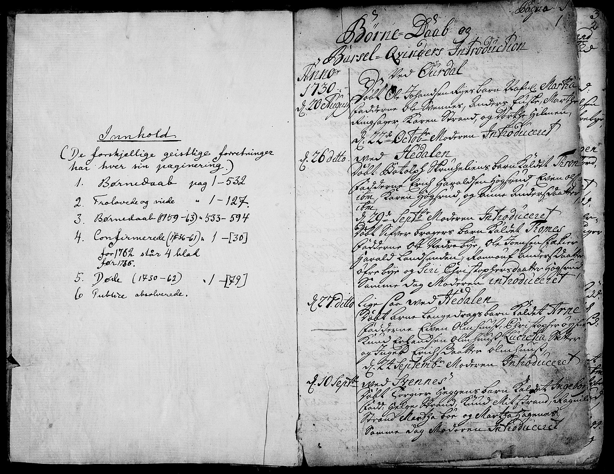 Aurdal prestekontor, AV/SAH-PREST-126/H/Ha/Haa/L0004: Parish register (official) no. 4, 1730-1762, p. 0-1