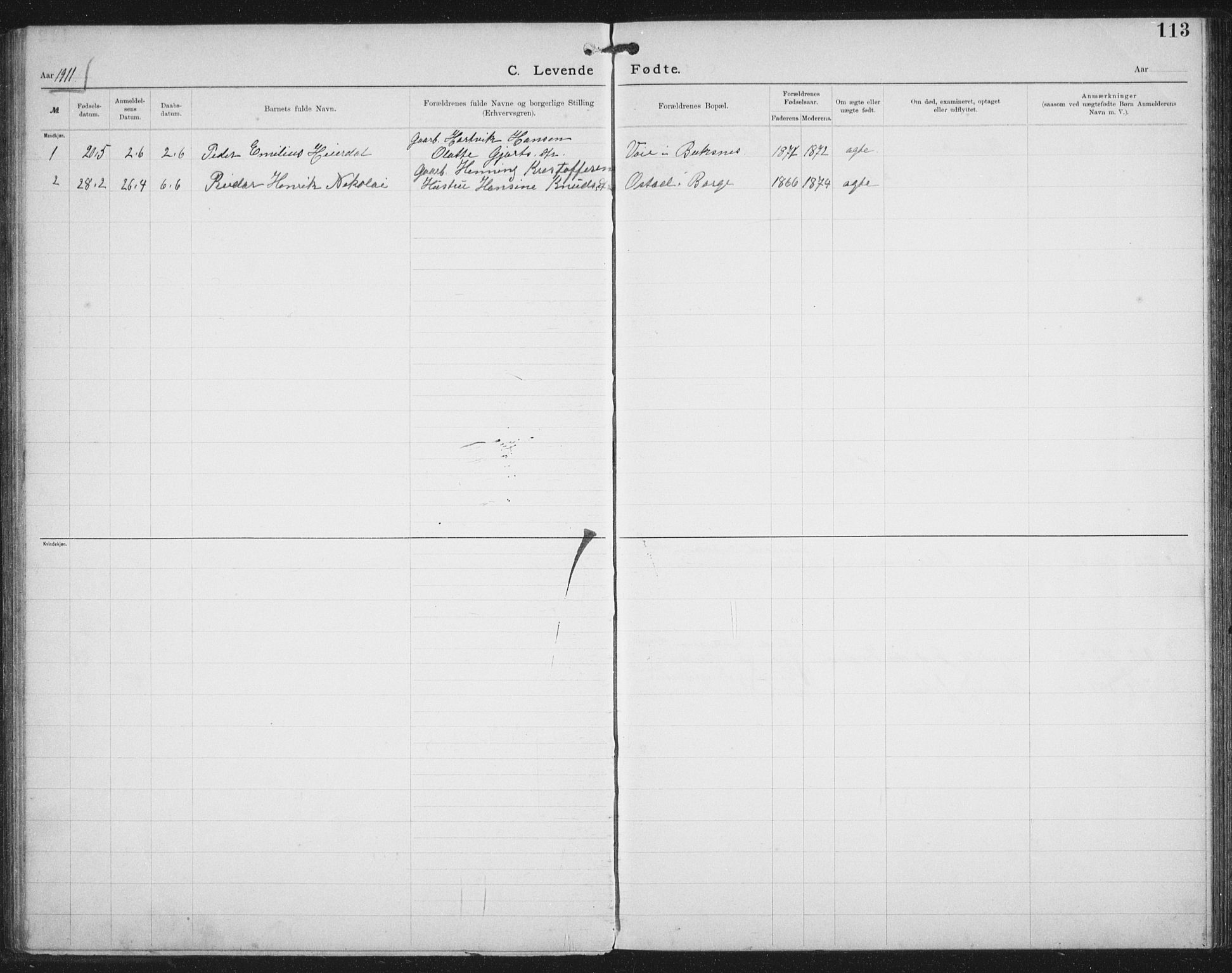 Ministerialprotokoller, klokkerbøker og fødselsregistre - Nordland, AV/SAT-A-1459/881/L1174: Dissenter register no. 881D01, 1891-1933, p. 113