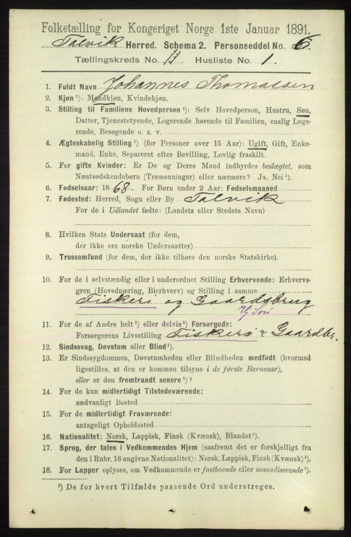 RA, 1891 census for 2013 Talvik, 1891, p. 2704