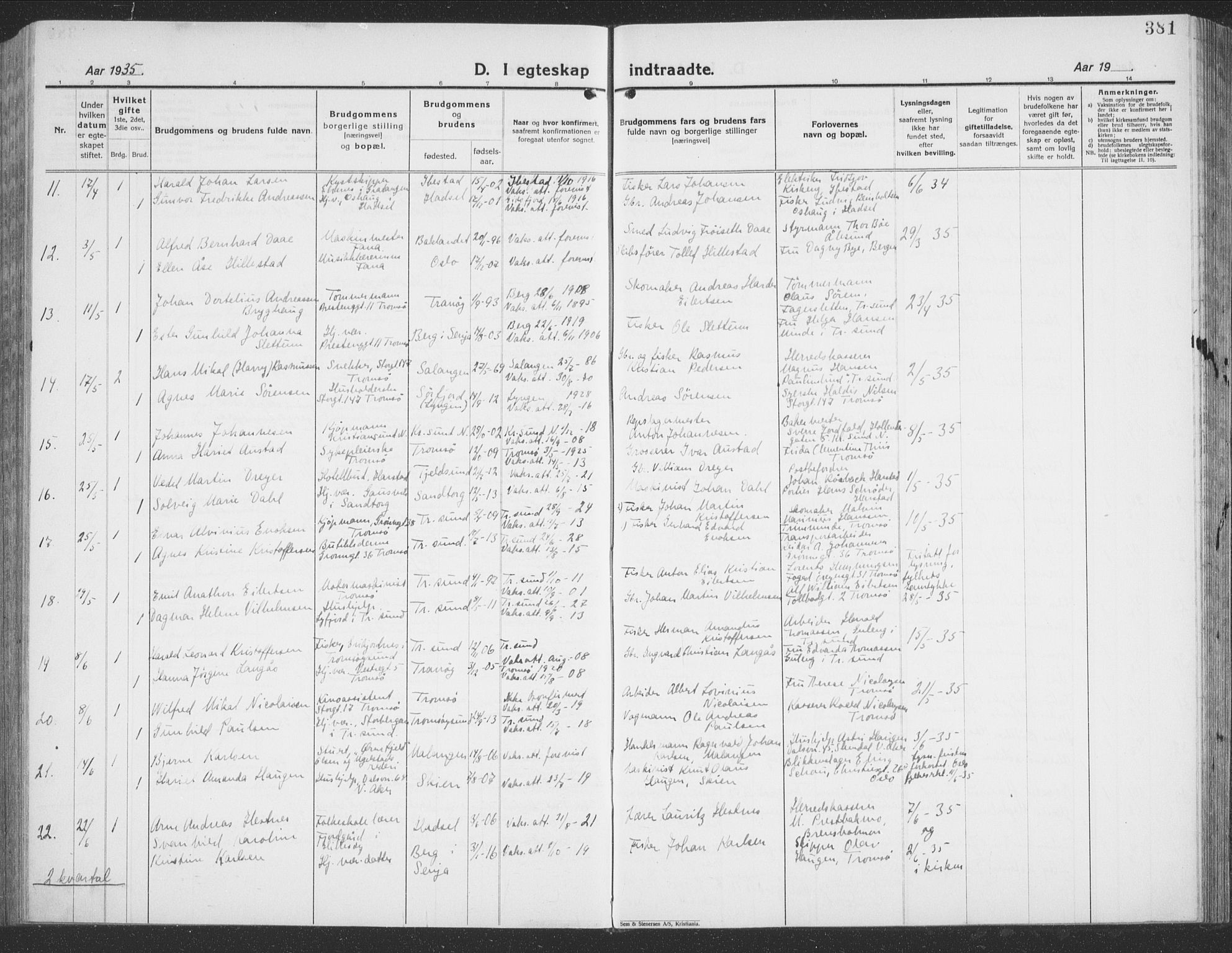 Tromsø sokneprestkontor/stiftsprosti/domprosti, SATØ/S-1343/G/Gb/L0010klokker: Parish register (copy) no. 10, 1925-1937, p. 381