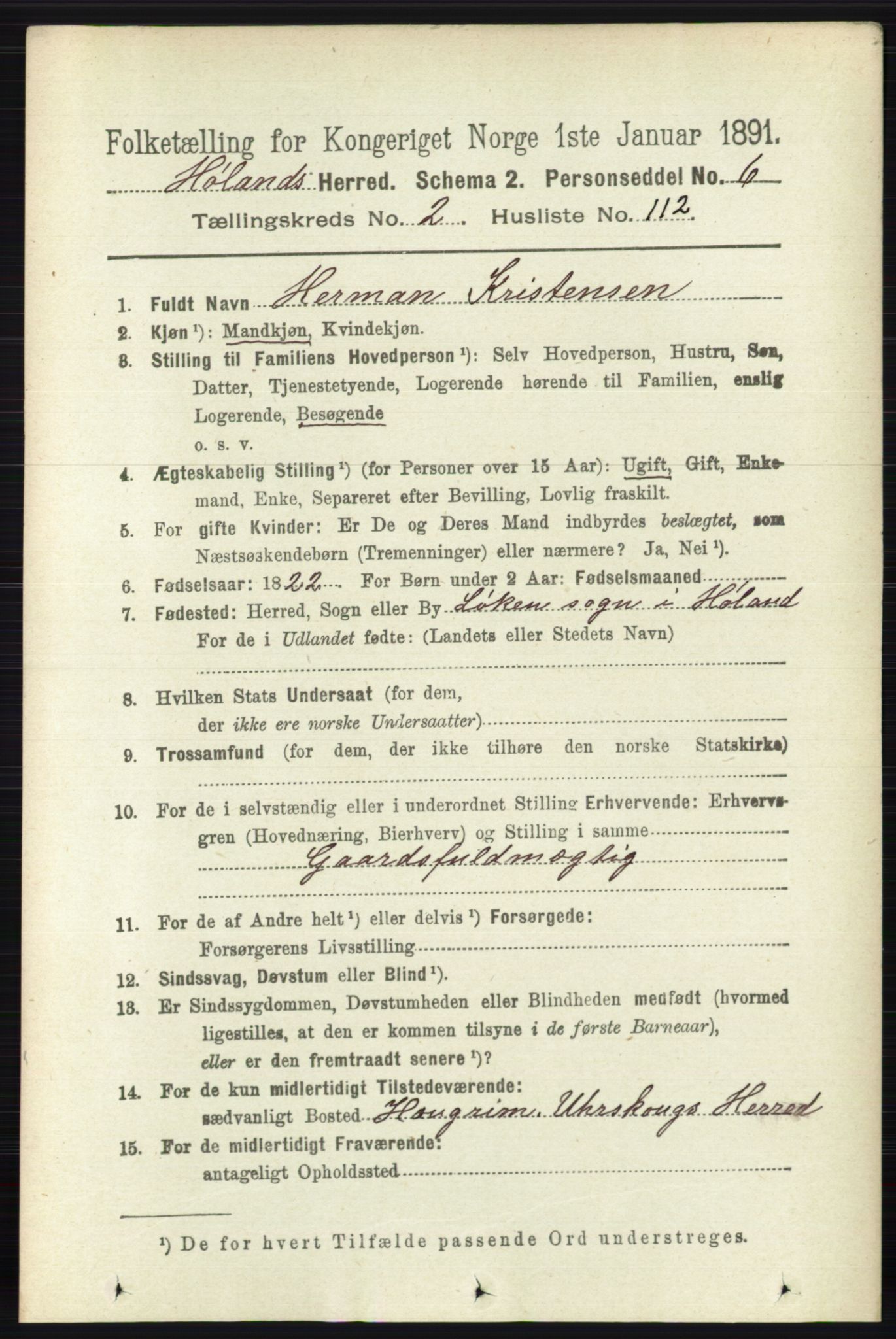 RA, 1891 census for 0221 Høland, 1891, p. 1533