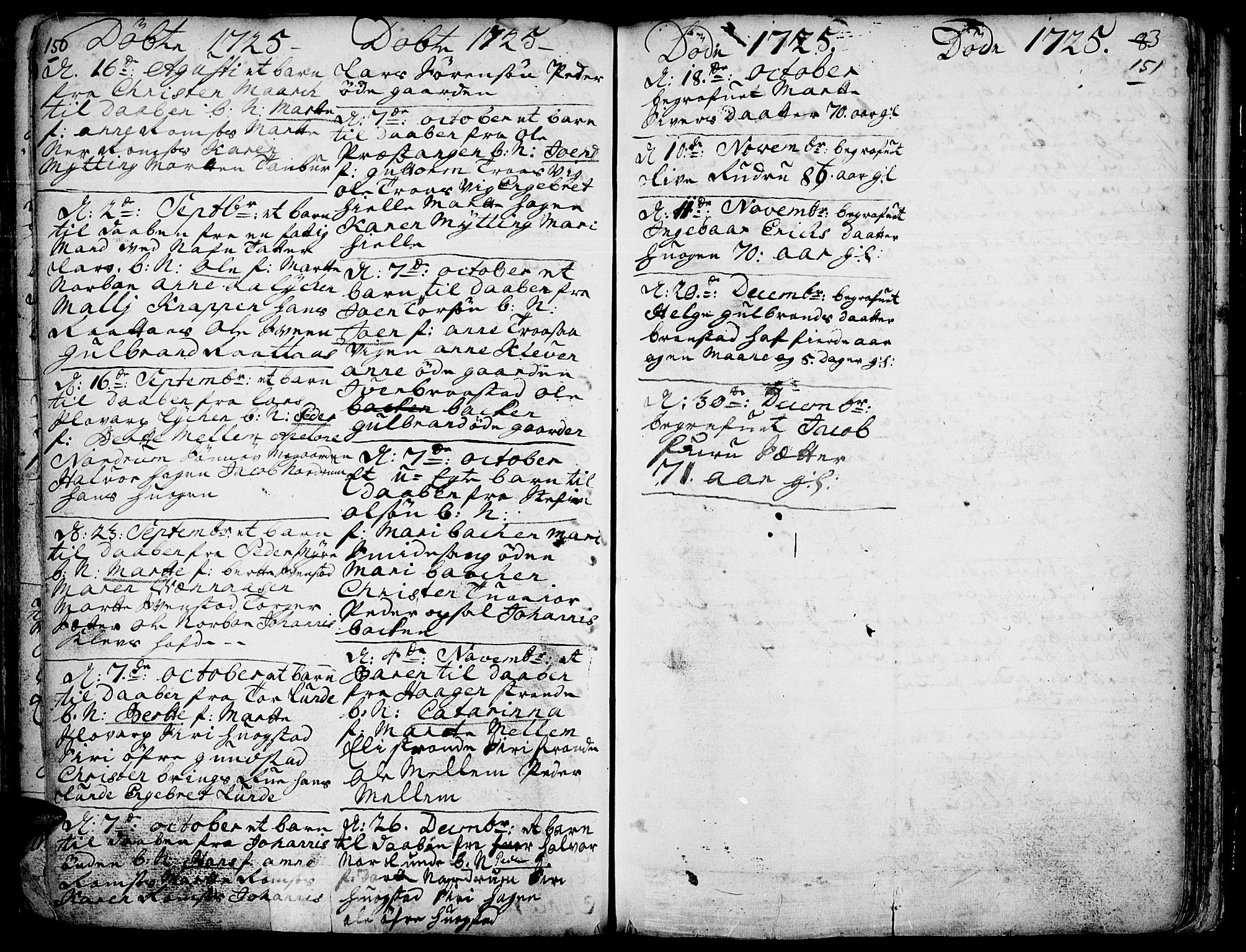 Ringebu prestekontor, SAH/PREST-082/H/Ha/Haa/L0001: Parish register (official) no. 1, 1696-1733, p. 150-151
