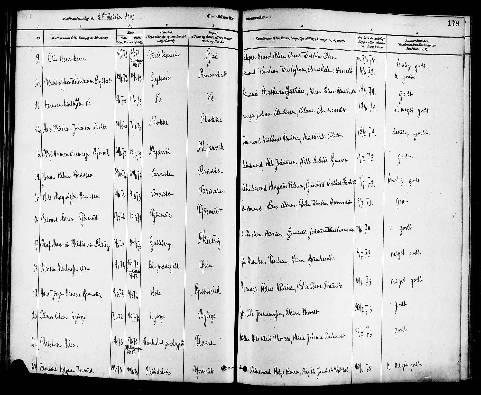 Sande Kirkebøker, SAKO/A-53/F/Fa/L0006: Parish register (official) no. 6, 1878-1888, p. 178