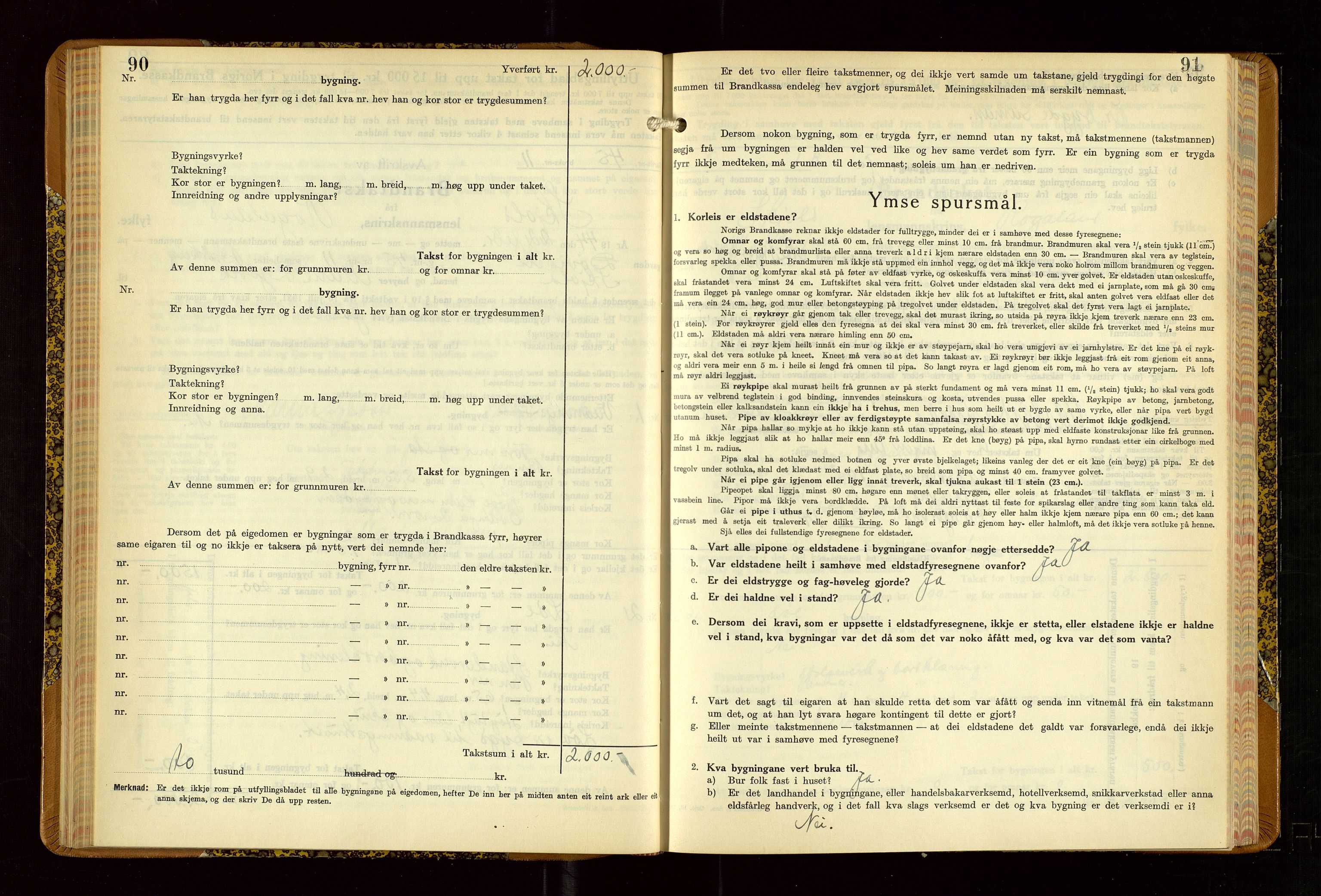 Skjold lensmannskontor, AV/SAST-A-100182/Gob/L0002: "Branntakstbok for Skjold lensmannskrins Rogaland fylke", 1939-1952, p. 90-91