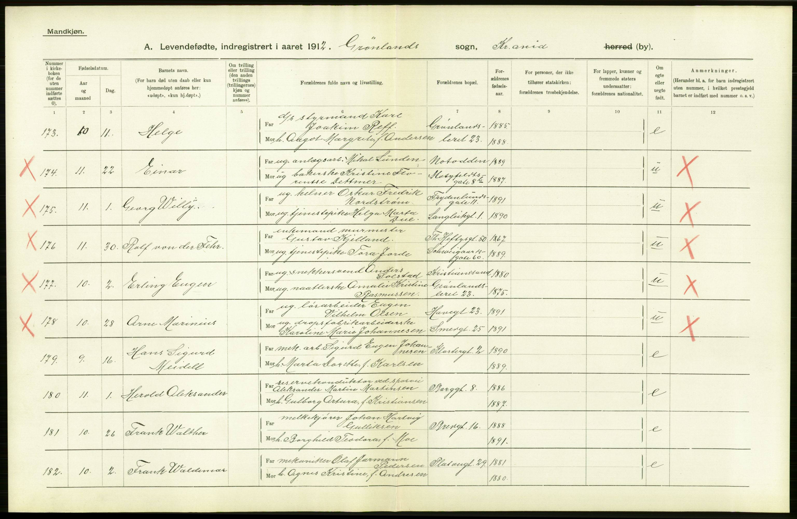 Statistisk sentralbyrå, Sosiodemografiske emner, Befolkning, RA/S-2228/D/Df/Dfb/Dfbb/L0006: Kristiania:  Levendefødte menn og kvinner., 1912, p. 404