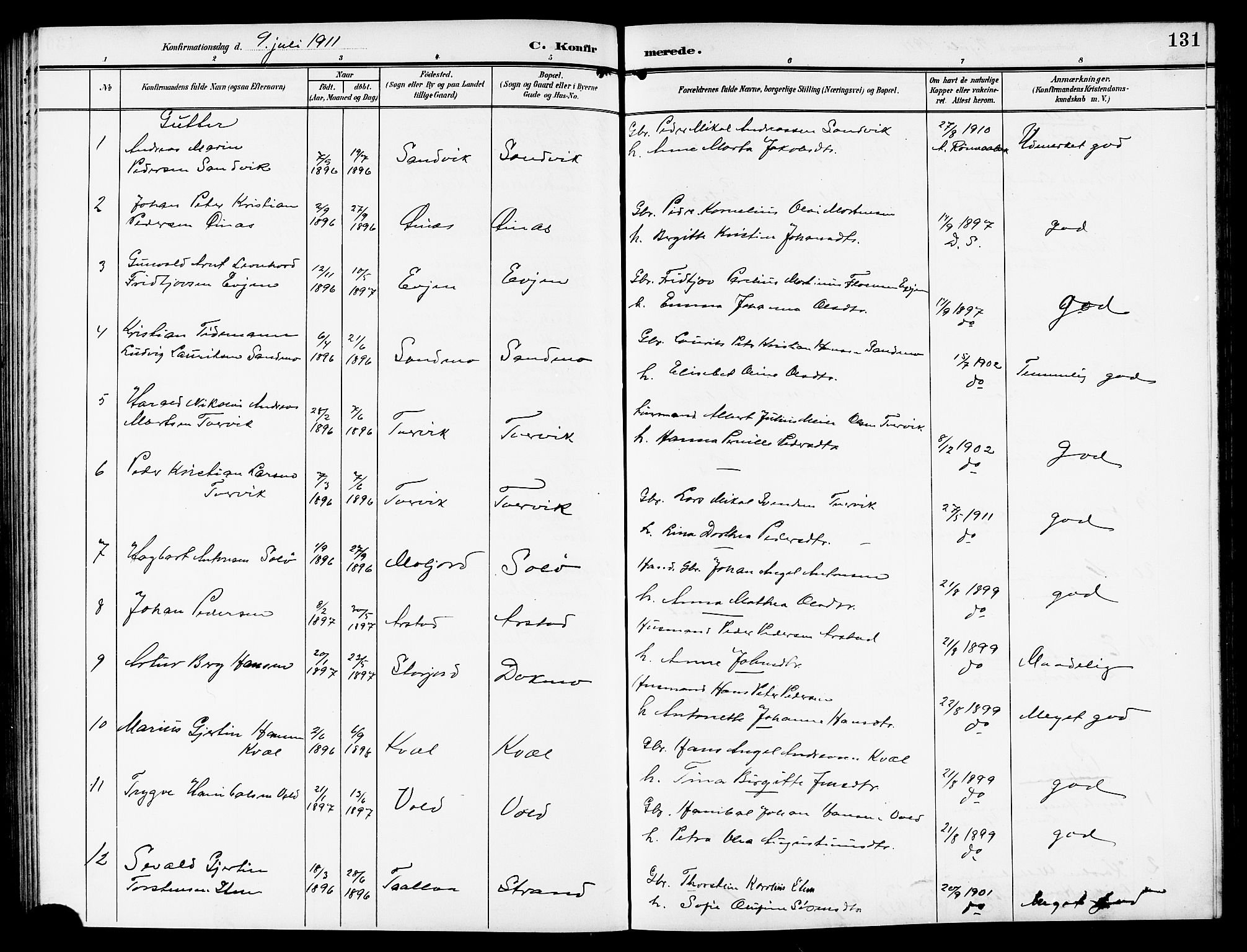 Ministerialprotokoller, klokkerbøker og fødselsregistre - Nordland, SAT/A-1459/846/L0655: Parish register (copy) no. 846C05, 1902-1916, p. 131