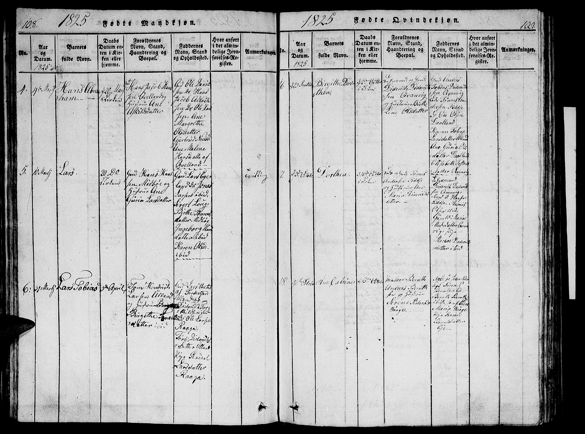 Flekkefjord sokneprestkontor, SAK/1111-0012/F/Fb/Fbb/L0001: Parish register (copy) no. B 1, 1815-1830, p. 108-109