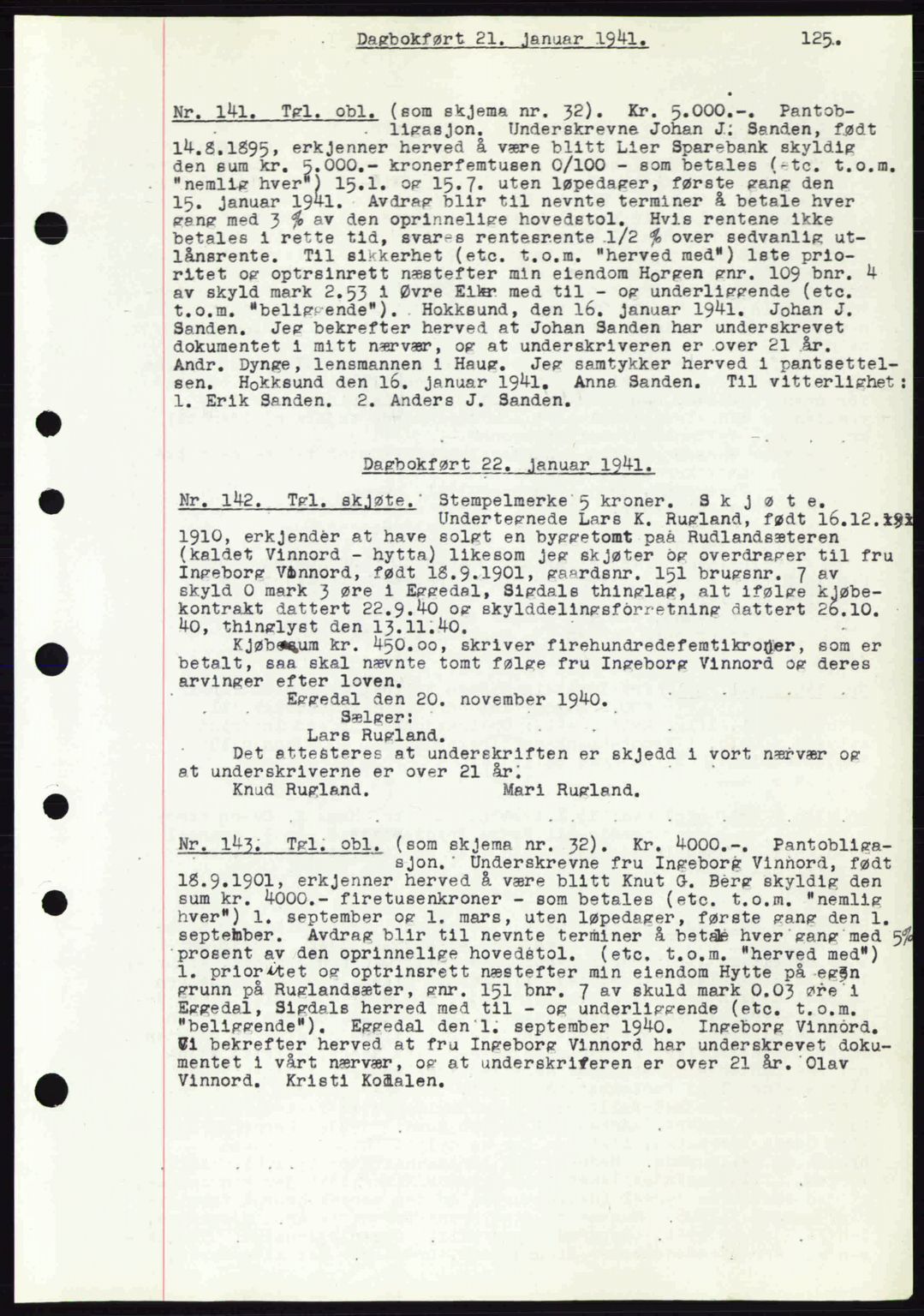 Eiker, Modum og Sigdal sorenskriveri, SAKO/A-123/G/Ga/Gab/L0043: Mortgage book no. A13, 1940-1941, Diary no: : 141/1941