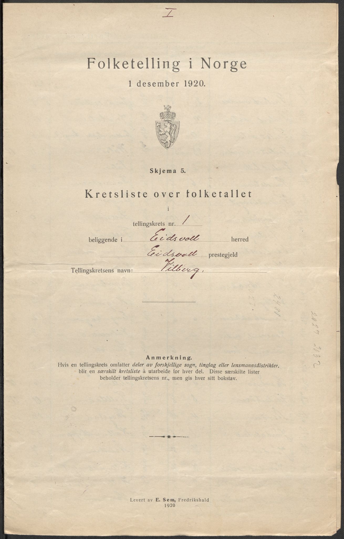 SAO, 1920 census for Eidsvoll, 1920, p. 6