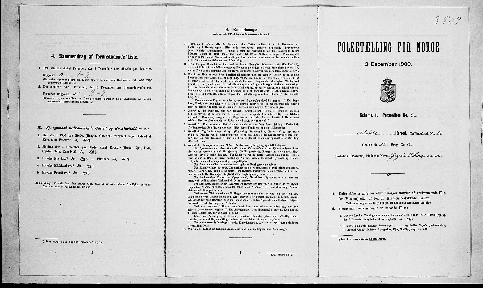 RA, 1900 census for Stokke, 1900, p. 1604