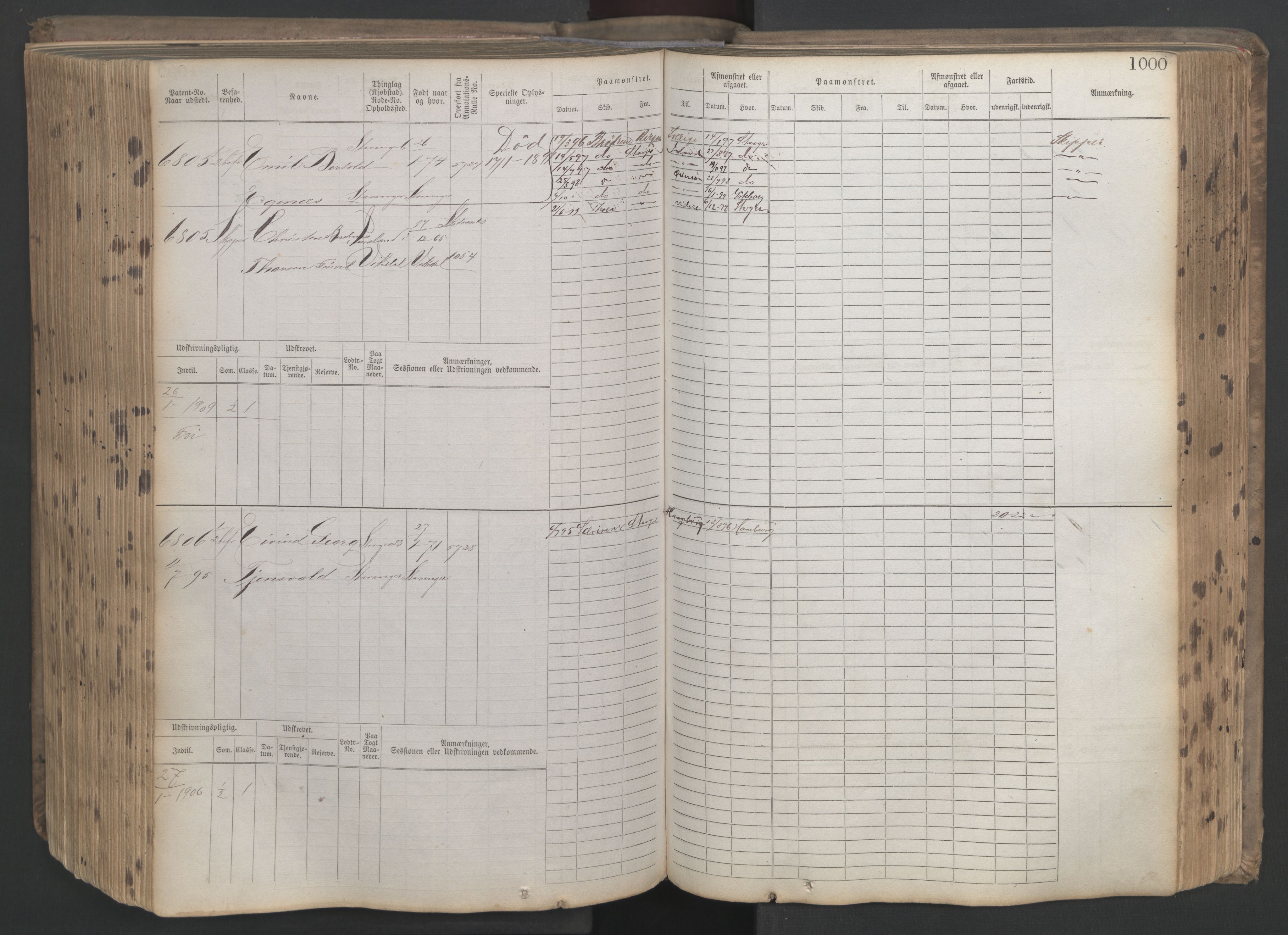 Stavanger sjømannskontor, AV/SAST-A-102006/F/Fb/Fbb/L0021: Sjøfartshovedrulle patnentnr. 6005-7204 (dublett), 1887, p. 405