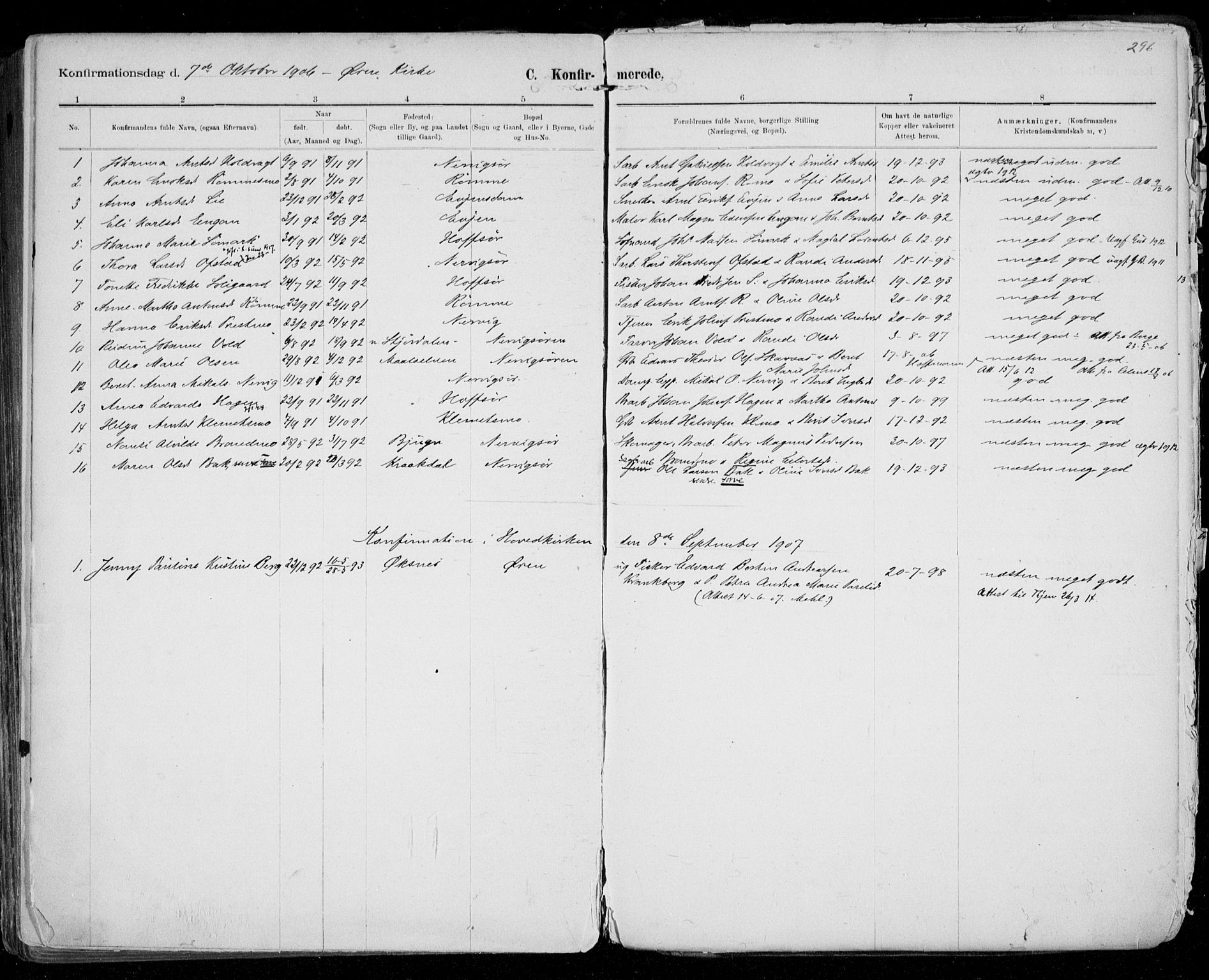 Ministerialprotokoller, klokkerbøker og fødselsregistre - Sør-Trøndelag, SAT/A-1456/668/L0811: Parish register (official) no. 668A11, 1894-1913, p. 296
