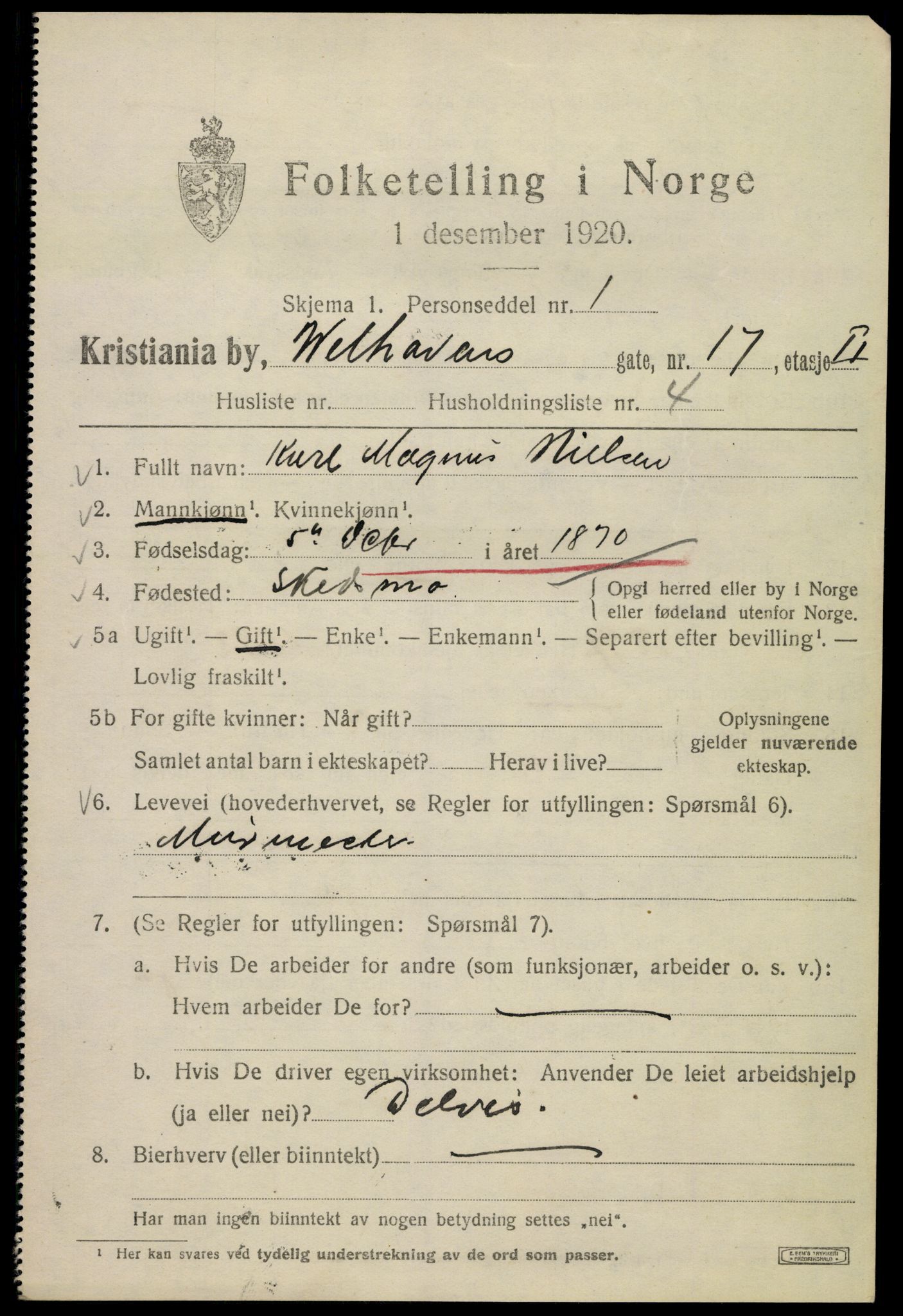 SAO, 1920 census for Kristiania, 1920, p. 650251