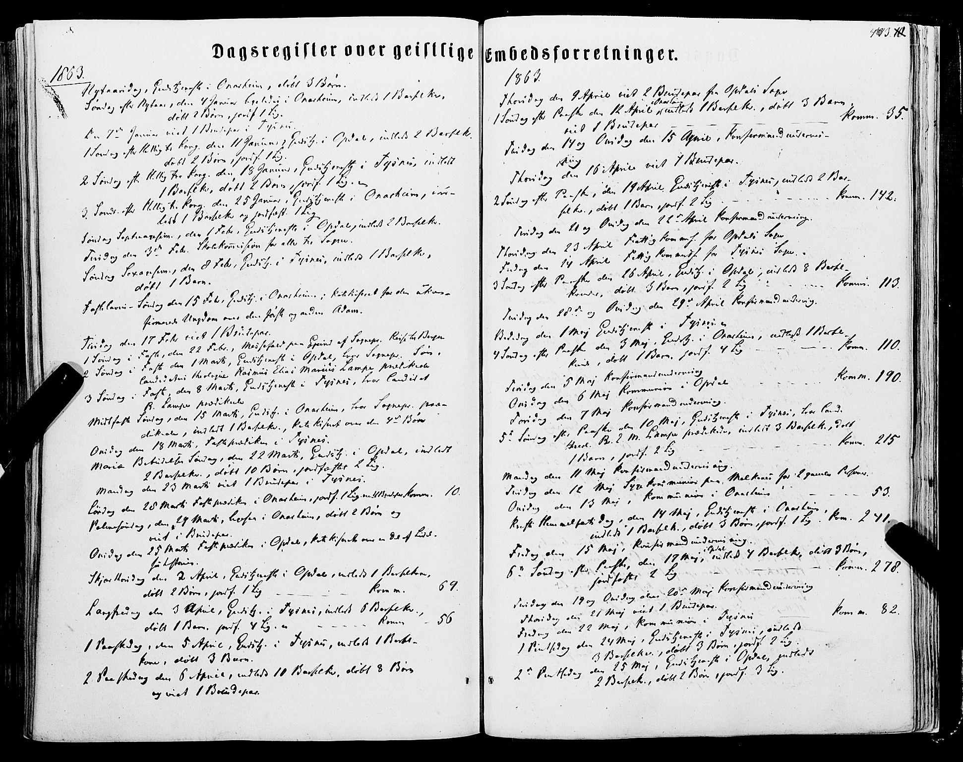 Tysnes sokneprestembete, SAB/A-78601/H/Haa: Parish register (official) no. A 11, 1860-1871, p. 443