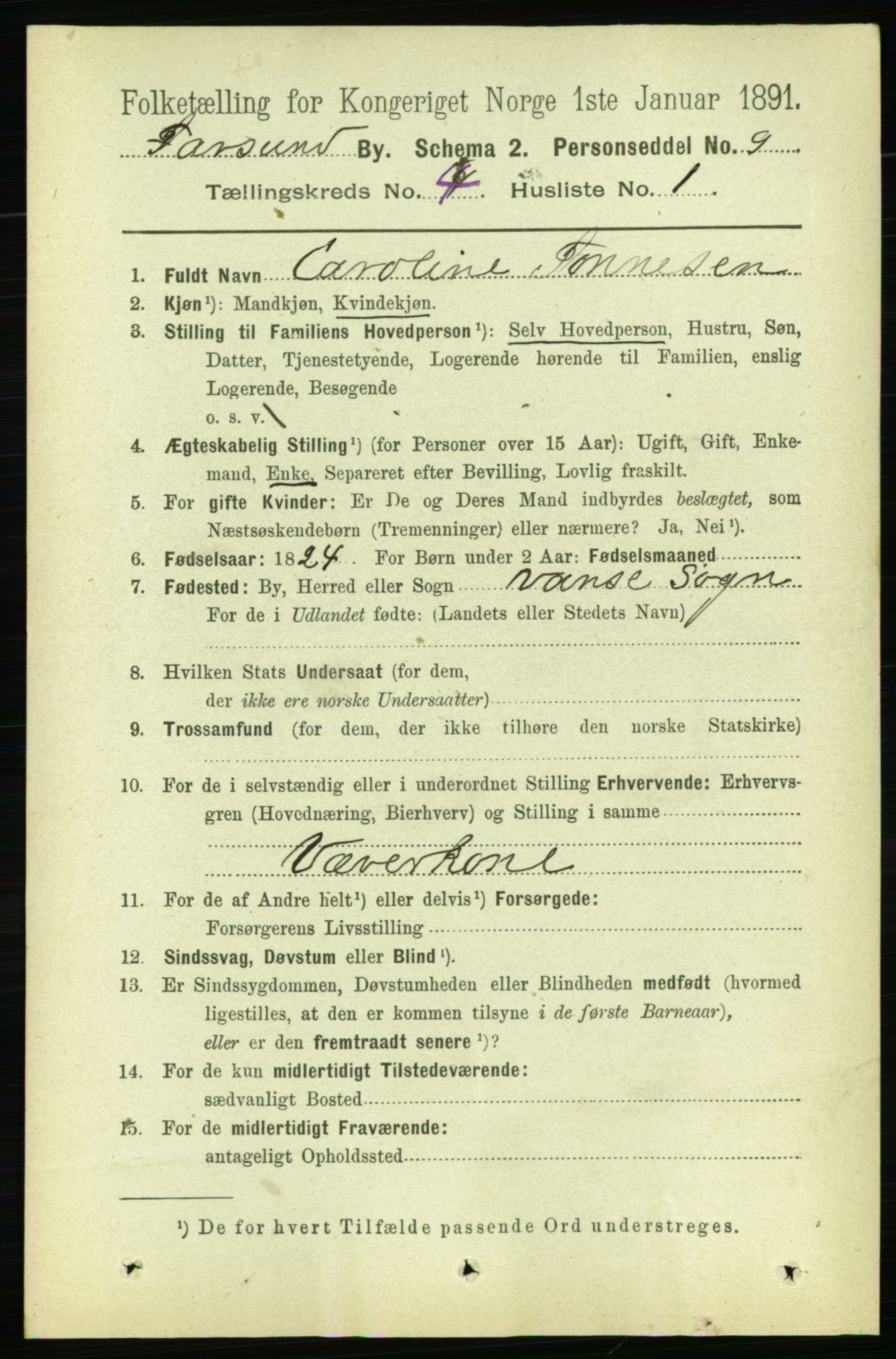 RA, 1891 census for 1003 Farsund, 1891, p. 1655