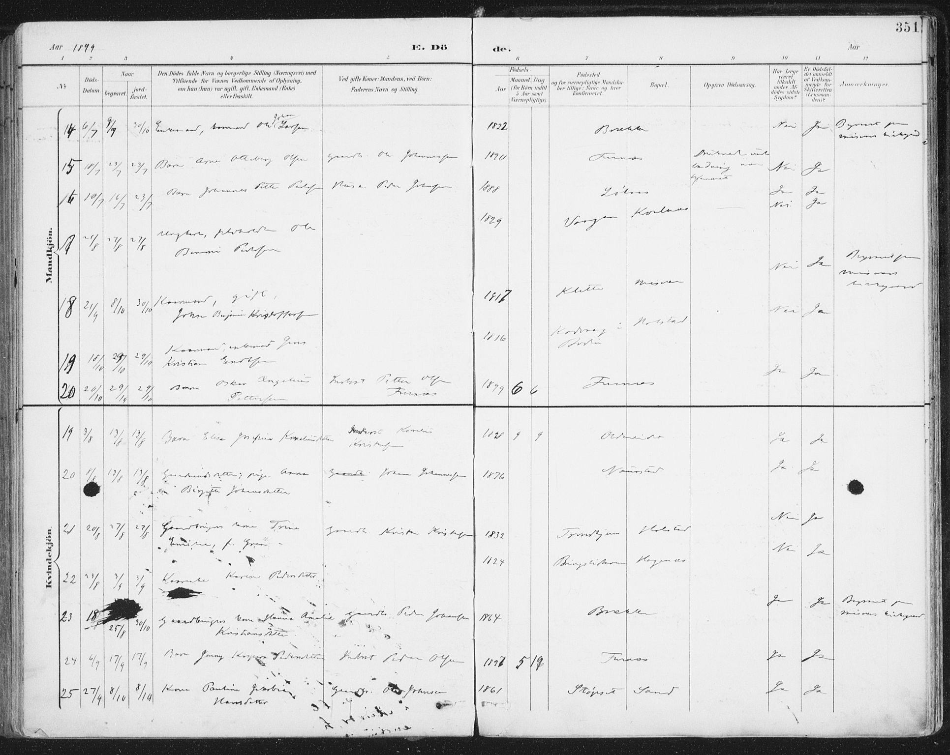 Ministerialprotokoller, klokkerbøker og fødselsregistre - Nordland, AV/SAT-A-1459/852/L0741: Parish register (official) no. 852A11, 1894-1917, p. 351