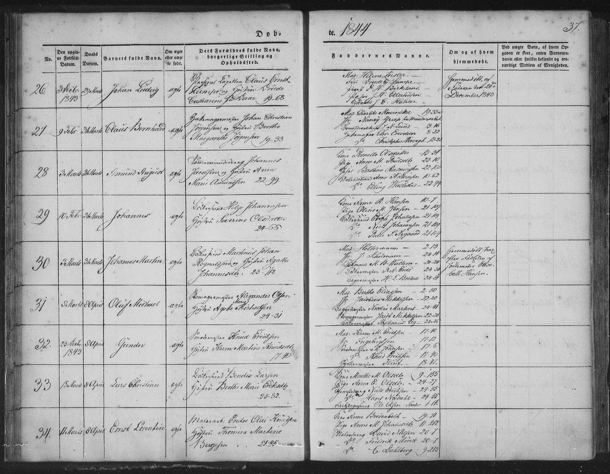 Korskirken sokneprestembete, SAB/A-76101/H/Haa/L0016: Parish register (official) no. B 2, 1841-1851, p. 37