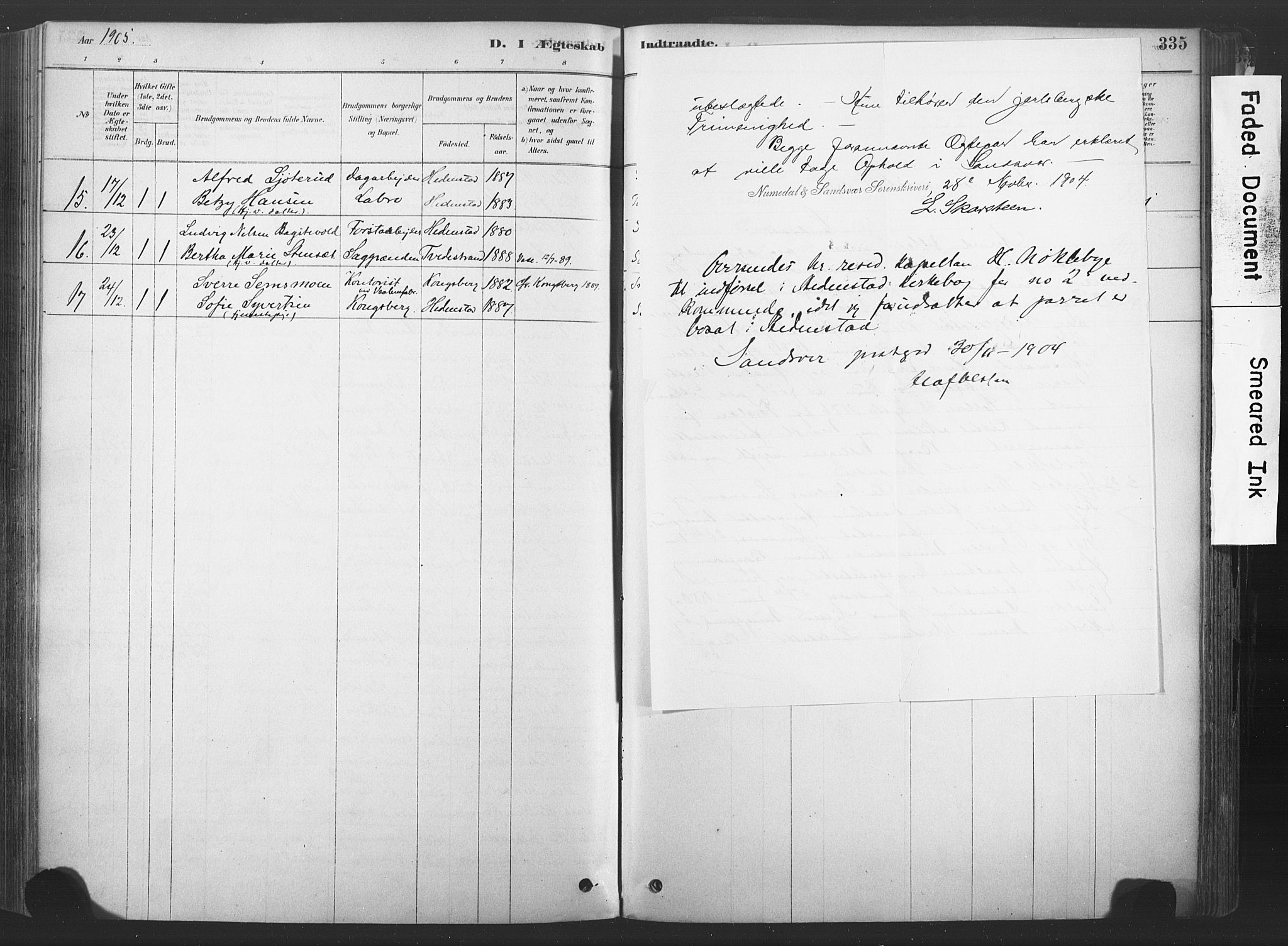 Sandsvær kirkebøker, AV/SAKO-A-244/F/Fd/L0001: Parish register (official) no. IV 1, 1878-1906, p. 335