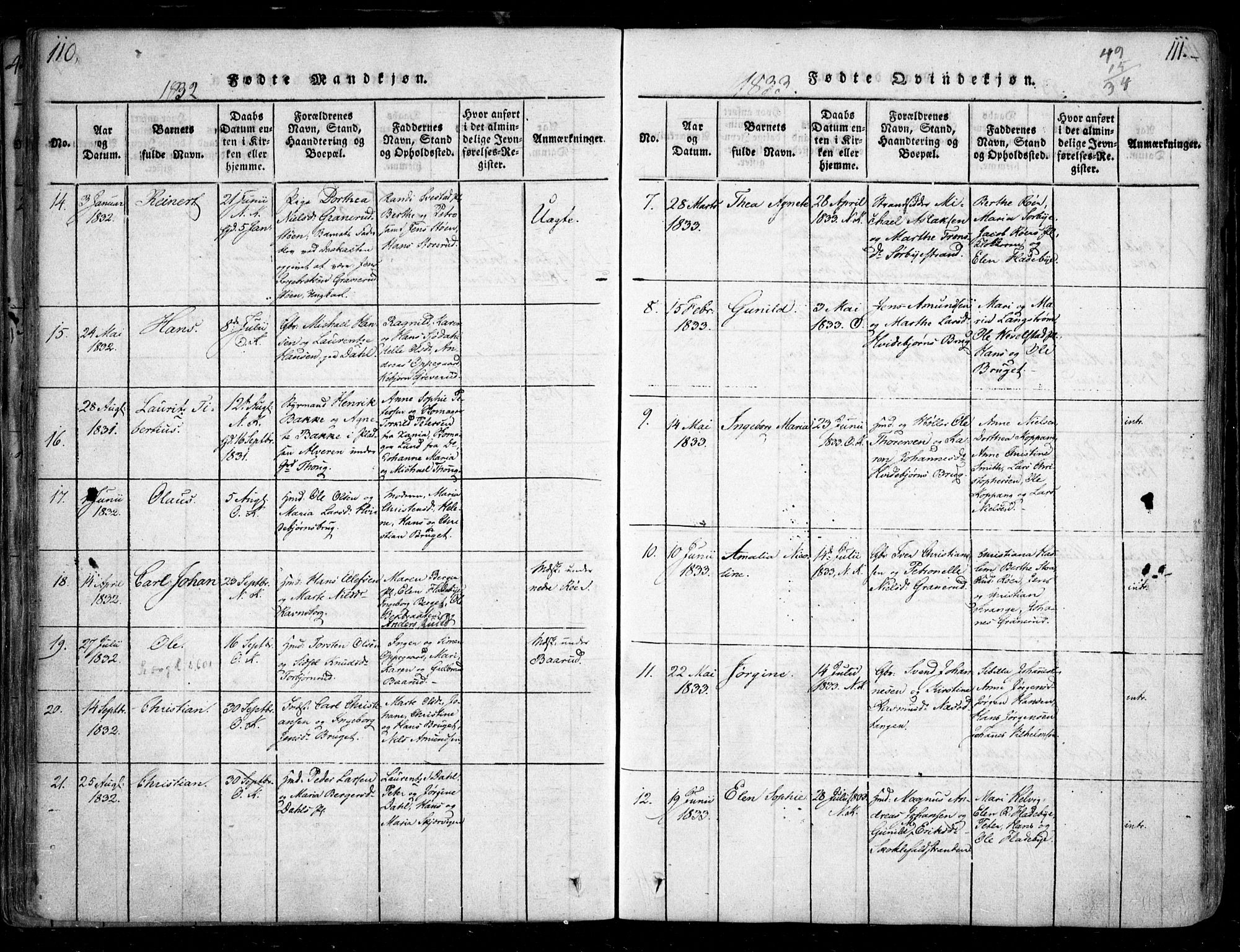 Nesodden prestekontor Kirkebøker, SAO/A-10013/F/Fa/L0006: Parish register (official) no. I 6, 1814-1847, p. 110-111