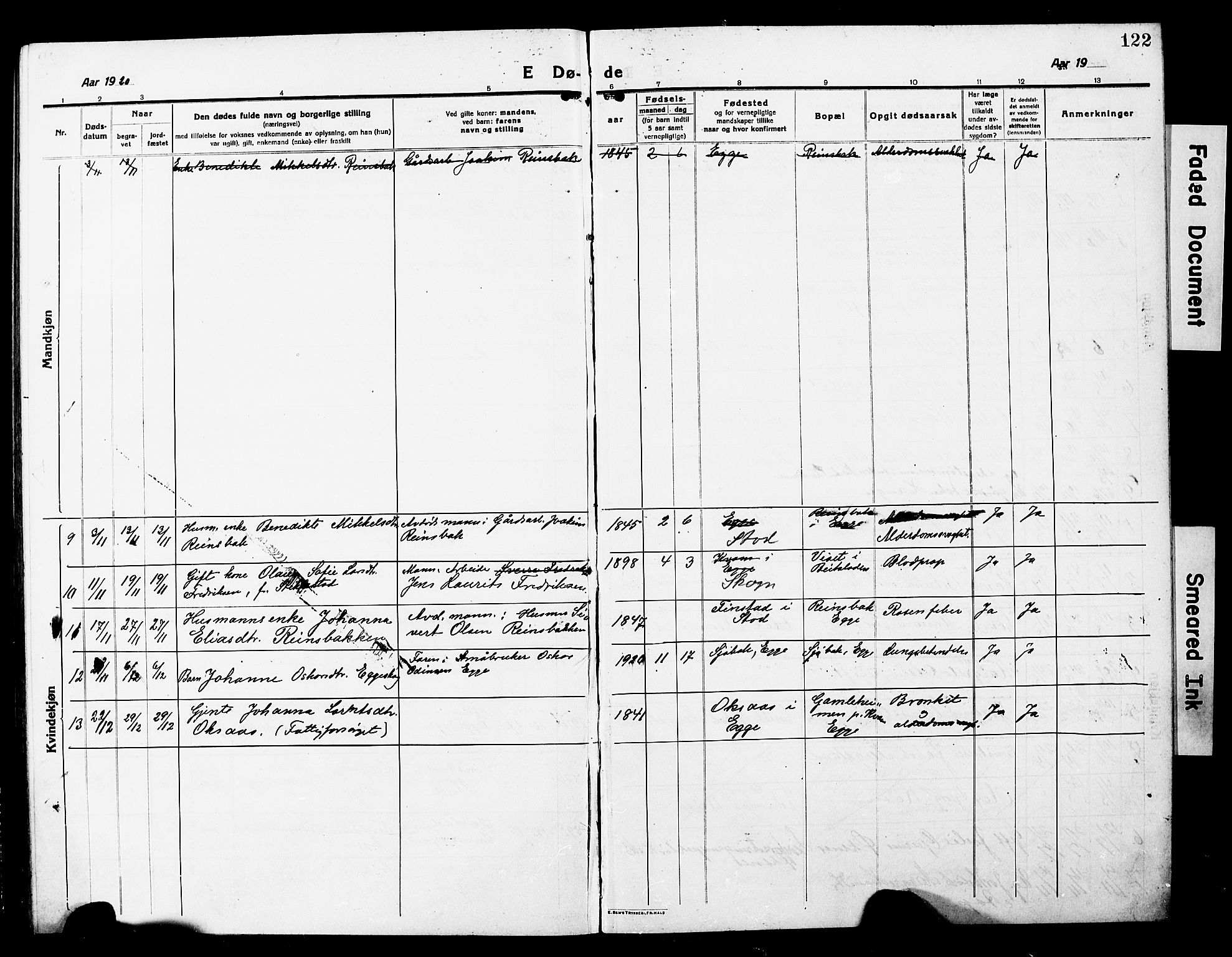Ministerialprotokoller, klokkerbøker og fødselsregistre - Nord-Trøndelag, SAT/A-1458/740/L0382: Parish register (copy) no. 740C03, 1915-1927, p. 122