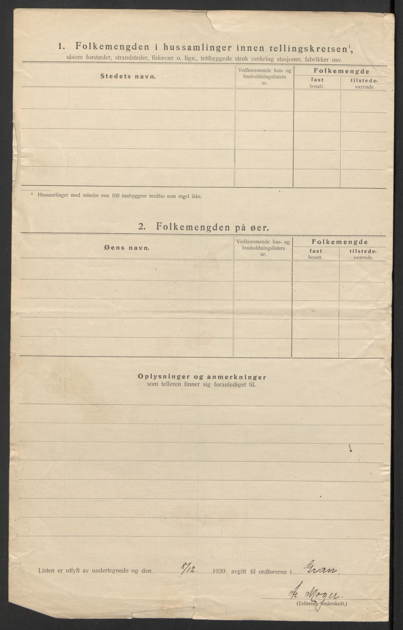 SAH, 1920 census for Gran, 1920, p. 43